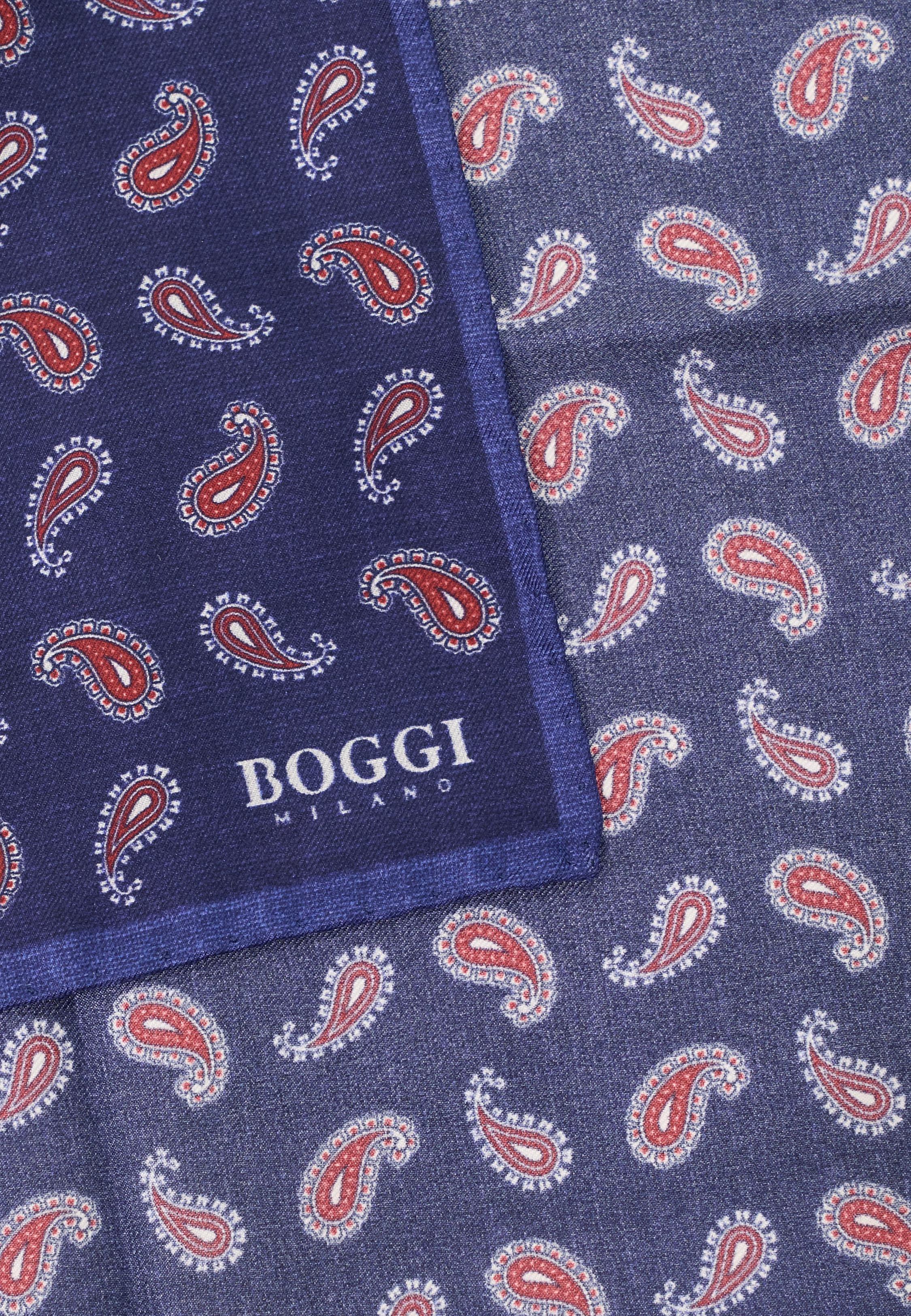 Paisley Print Silk Pocket Square Blue, Navy blue, medium