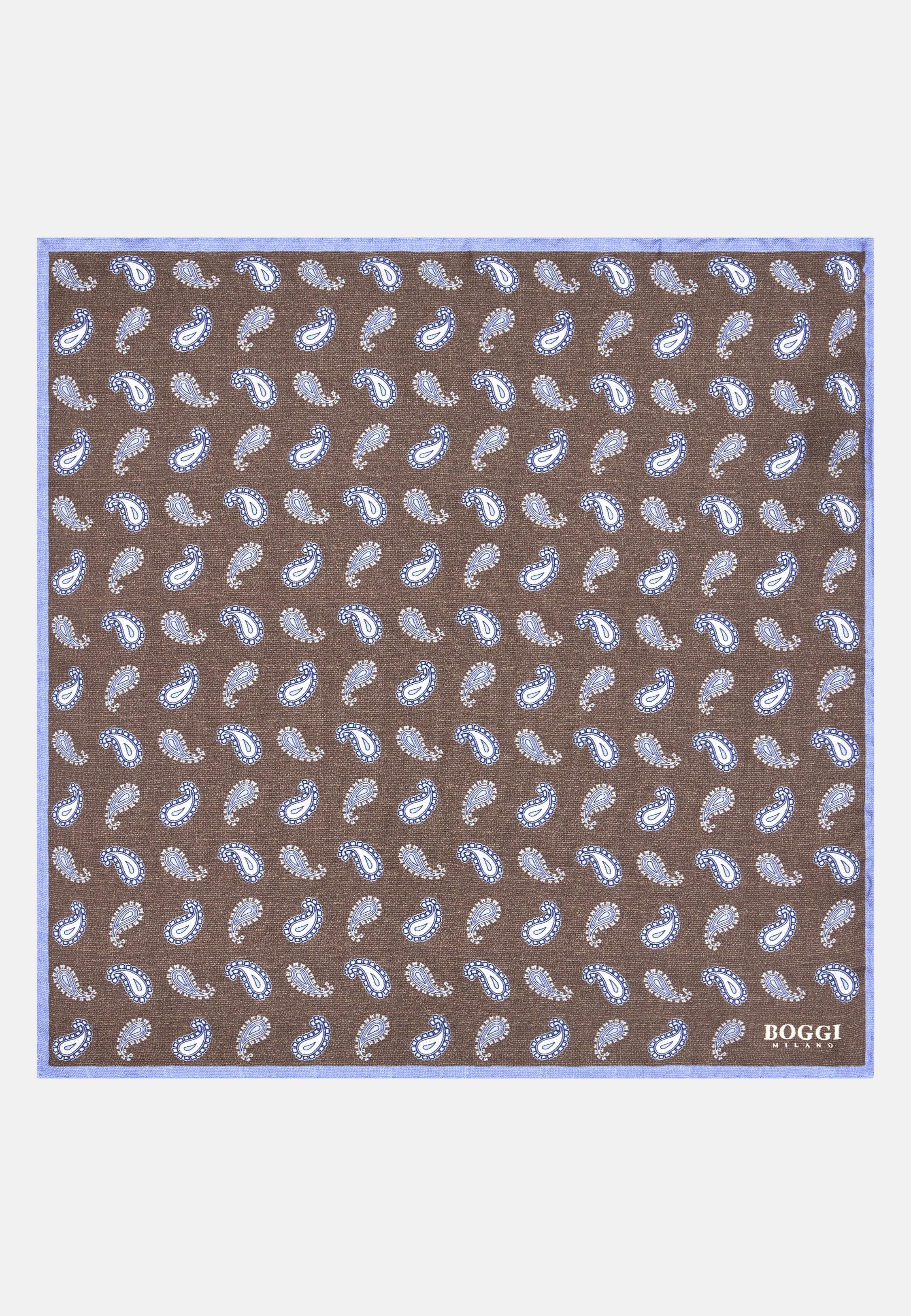 BLUE Paisley Print Silk Pocket Square, Light Blue, large image number 0