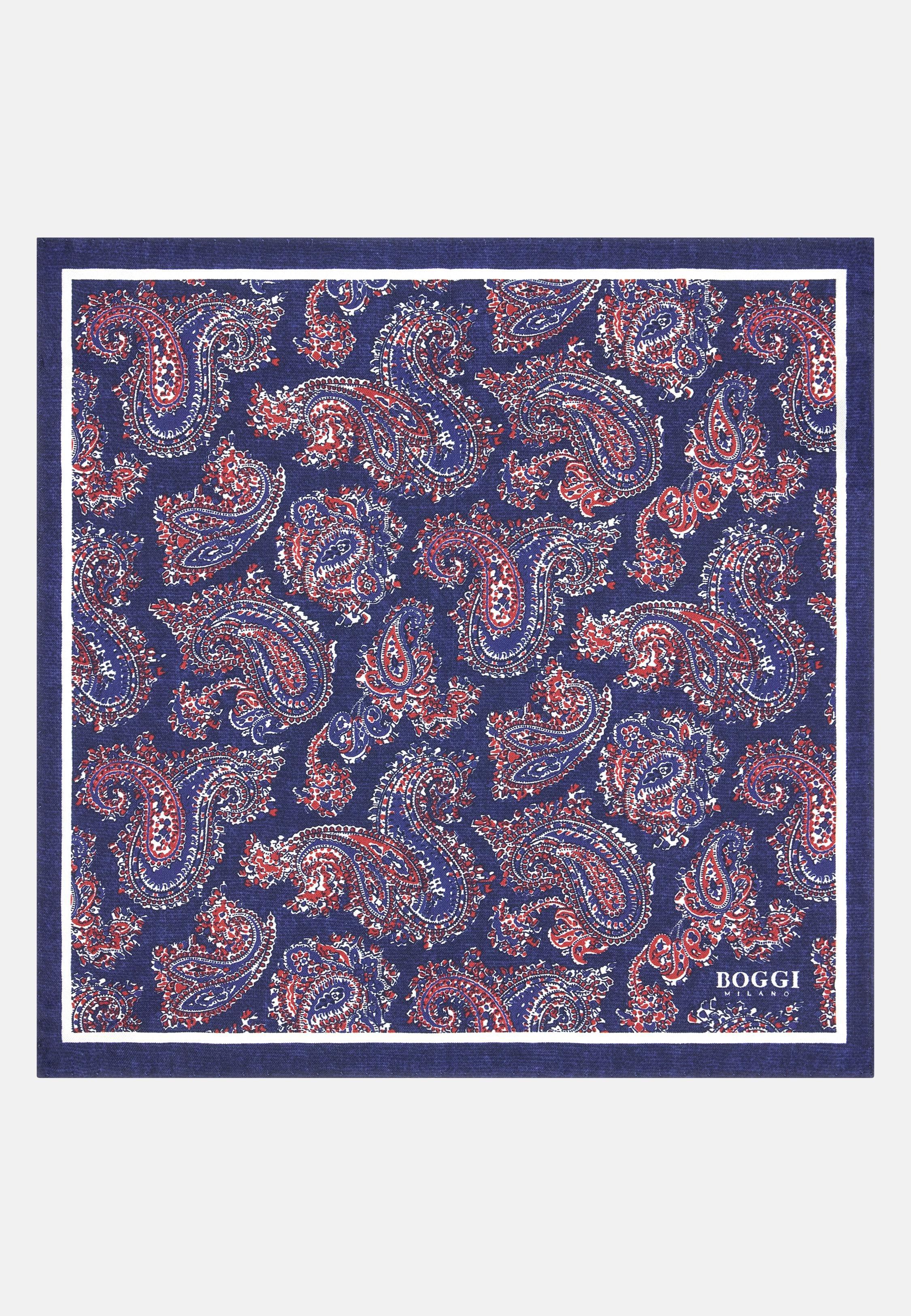 Paisley Print Silk Pocket Square Blue, Navy blue, large image number 0