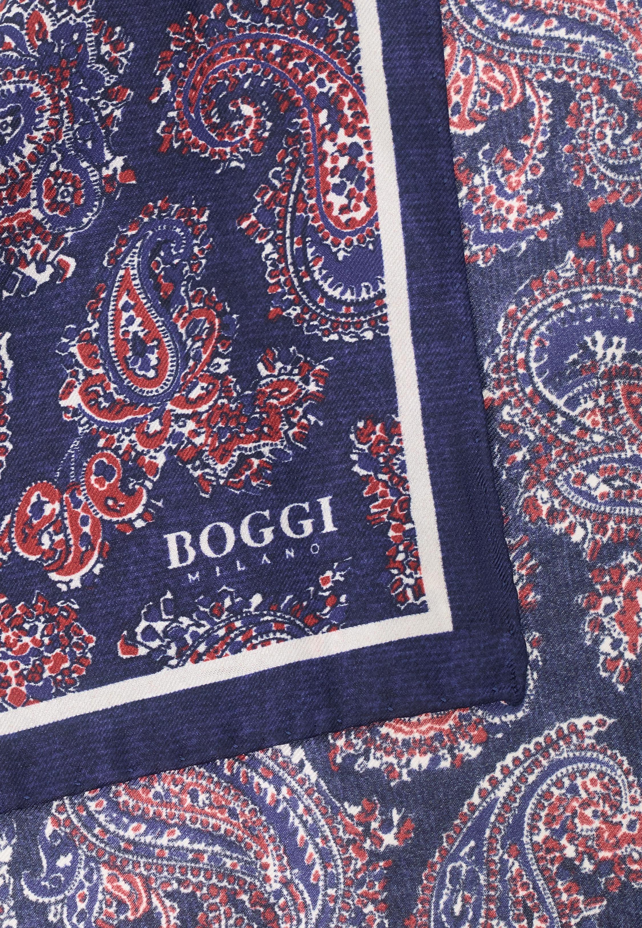 Paisley Print Silk Pocket Square Blue, Navy blue, large image number 1
