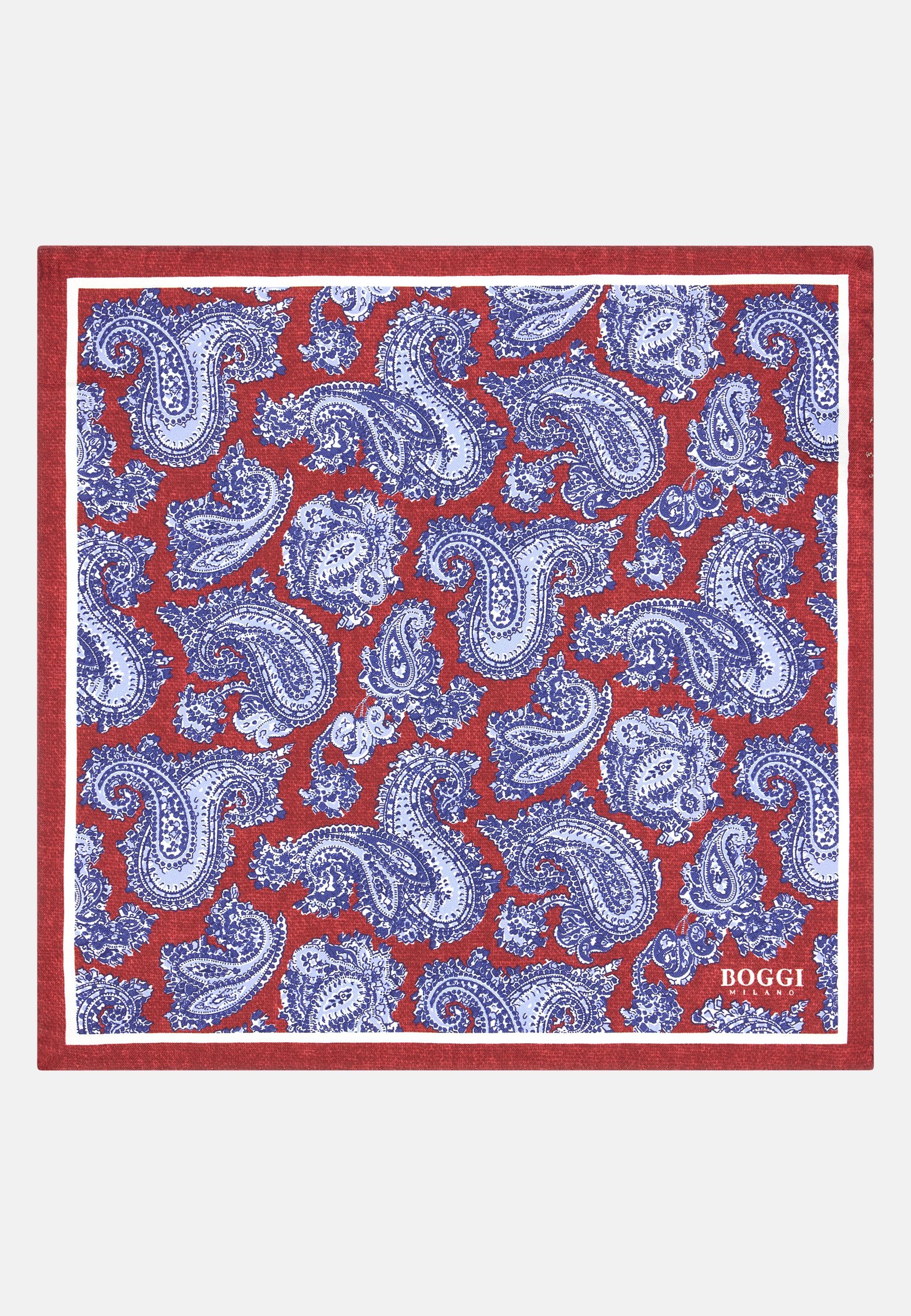 Paisley Print Silk Pocket Square Red, Burgundy, medium