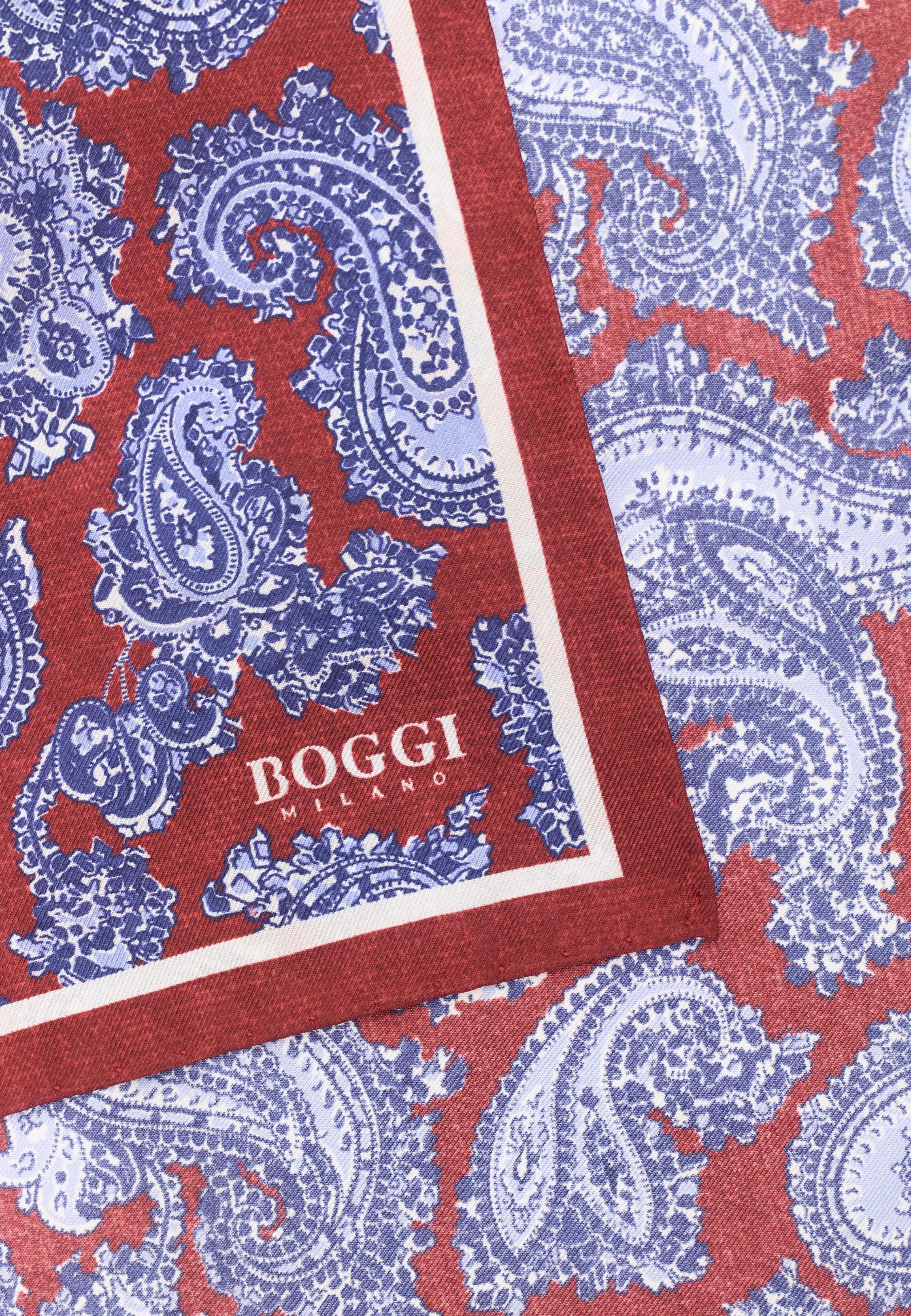 Paisley Print Silk Pocket Square Red, Burgundy, large image number 1