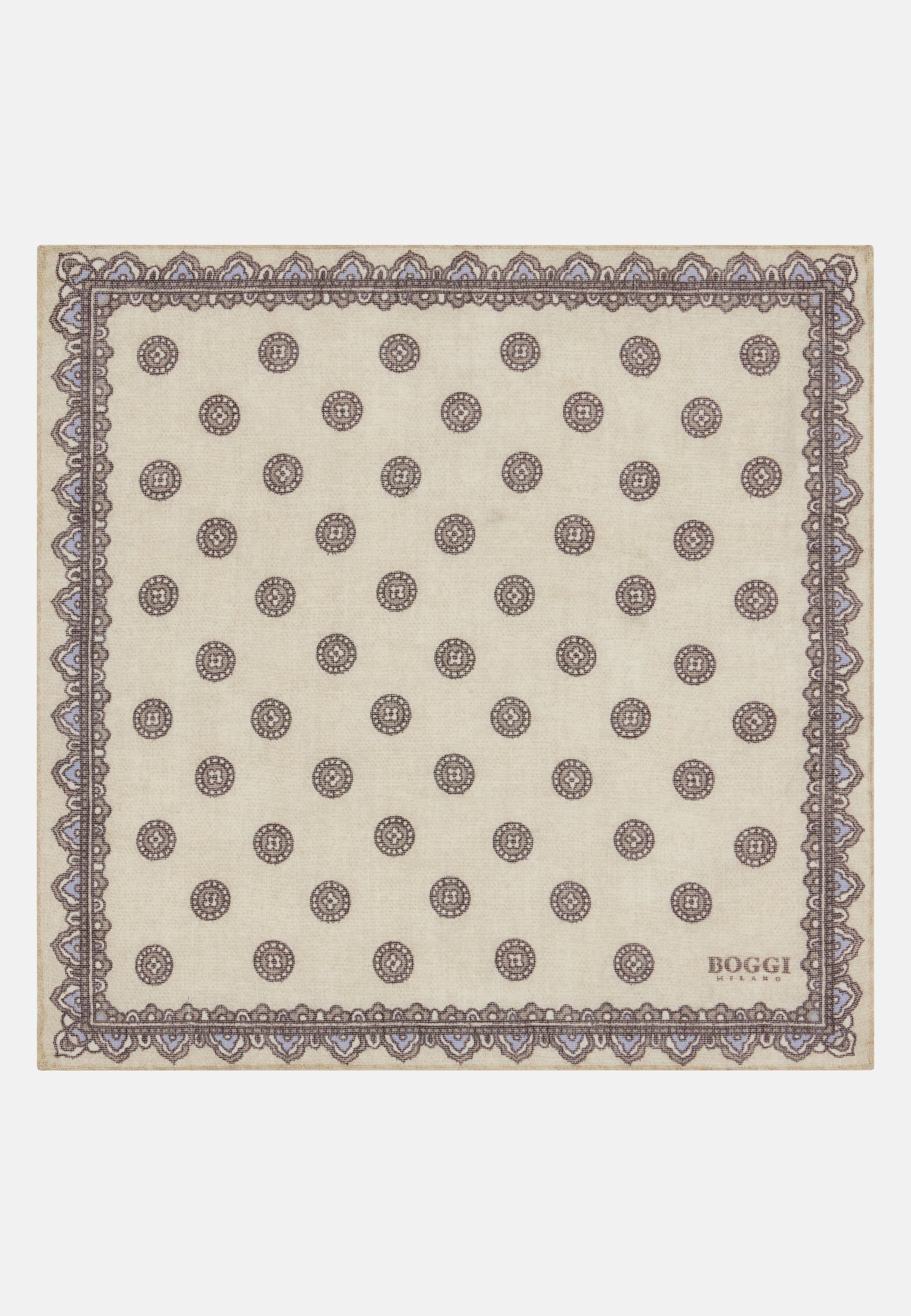 Patterned Wool Pocket Square Cream, Cream, large image number 0