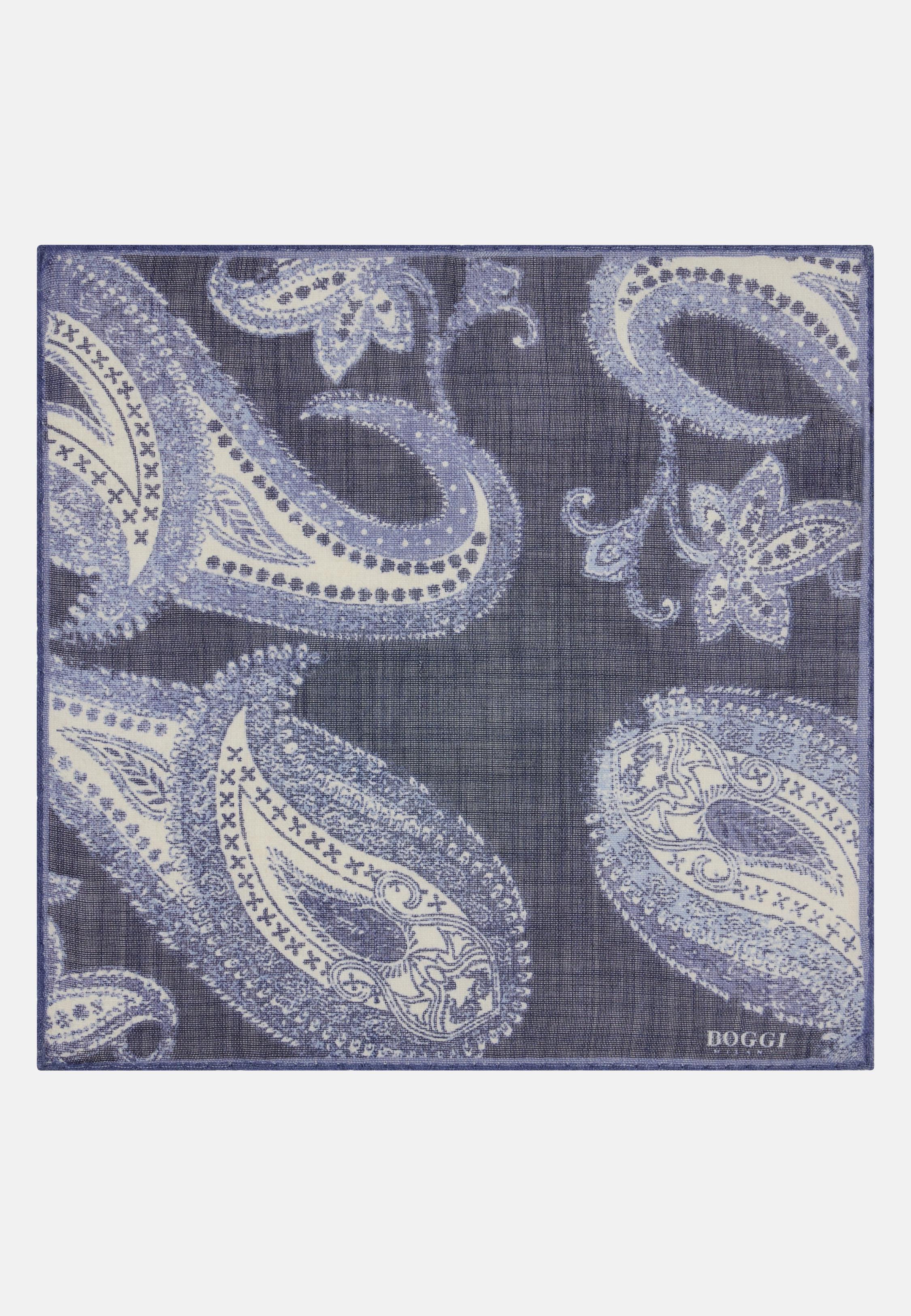 Macro Paisley Print Wool Pocket Square Blue, Navy blue, large image number 0