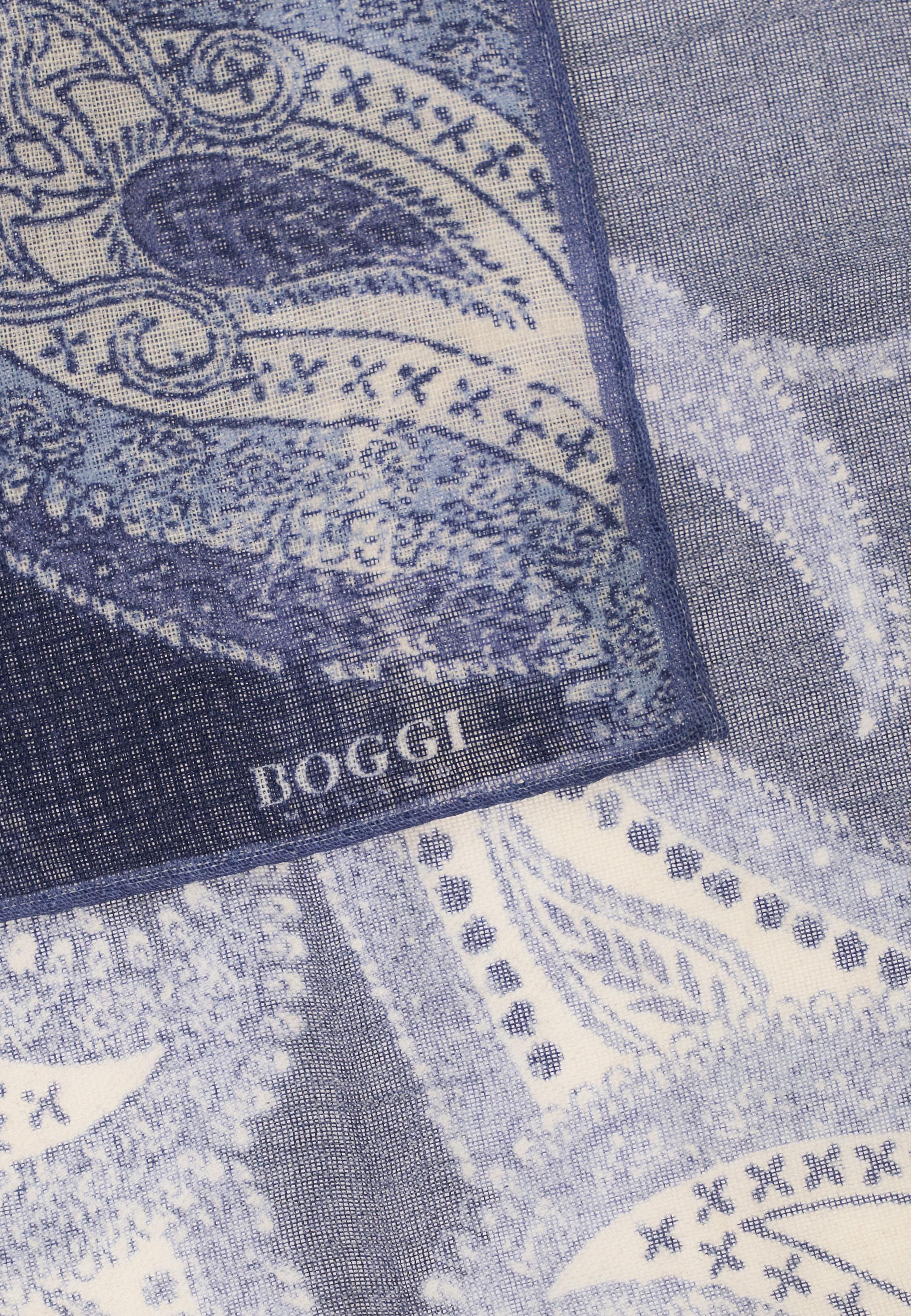 Macro Paisley Print Wool Pocket Square Blue, Navy blue, medium