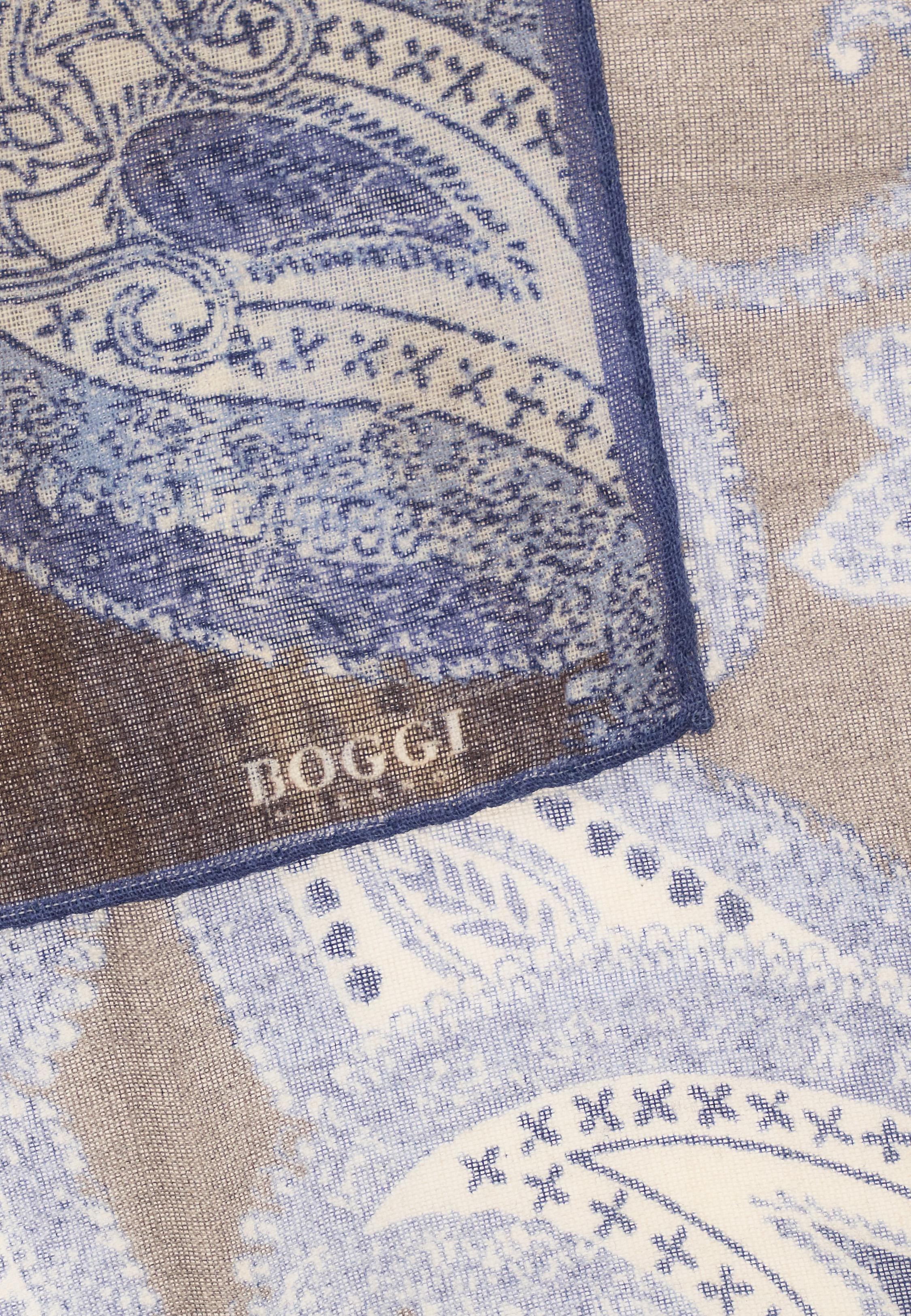 Macro Paisley Print Wool Pocket Square Brown, Taupe, medium