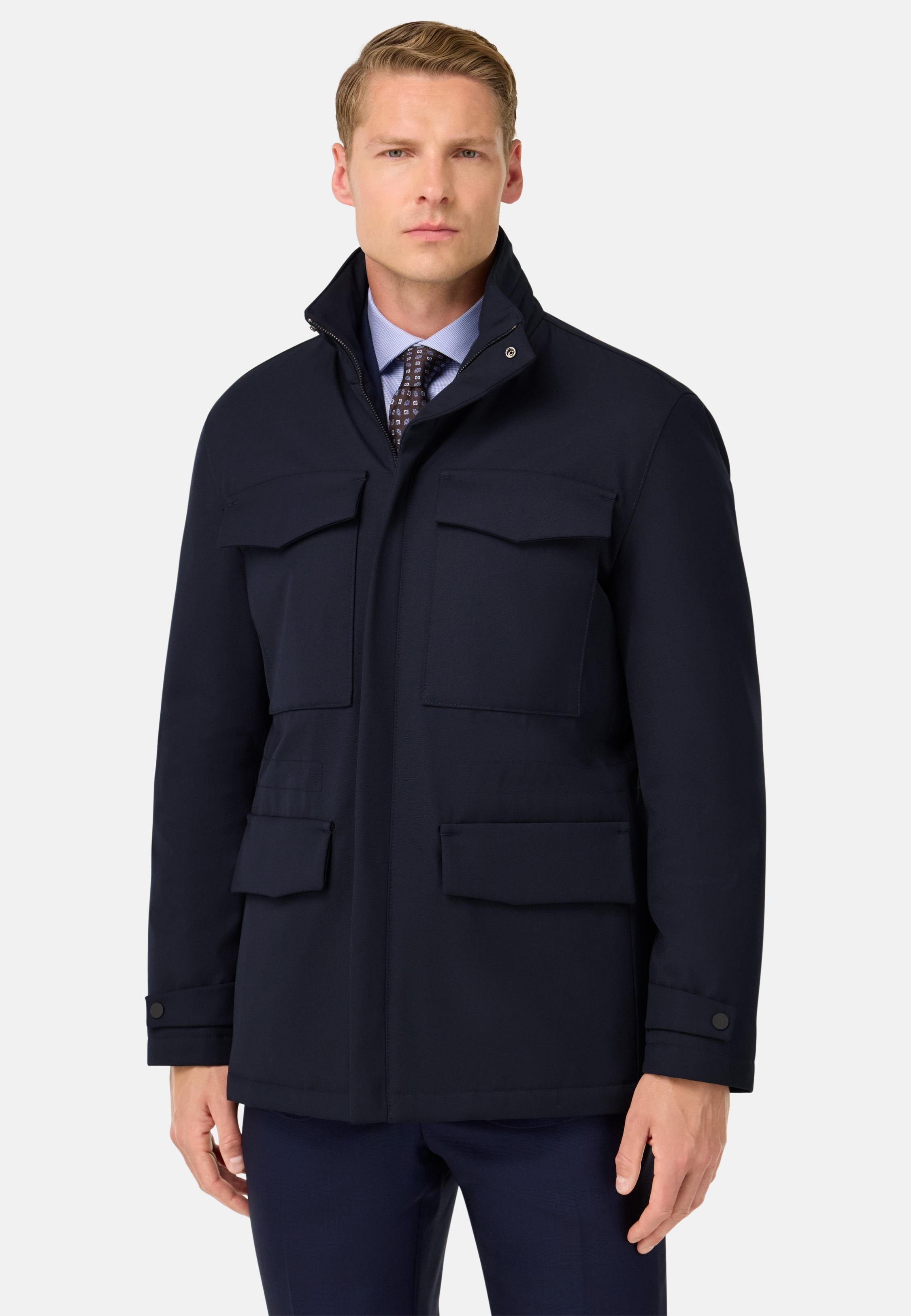 Field Jacket In Padded Technical Fabric Blue, Navy blue, medium