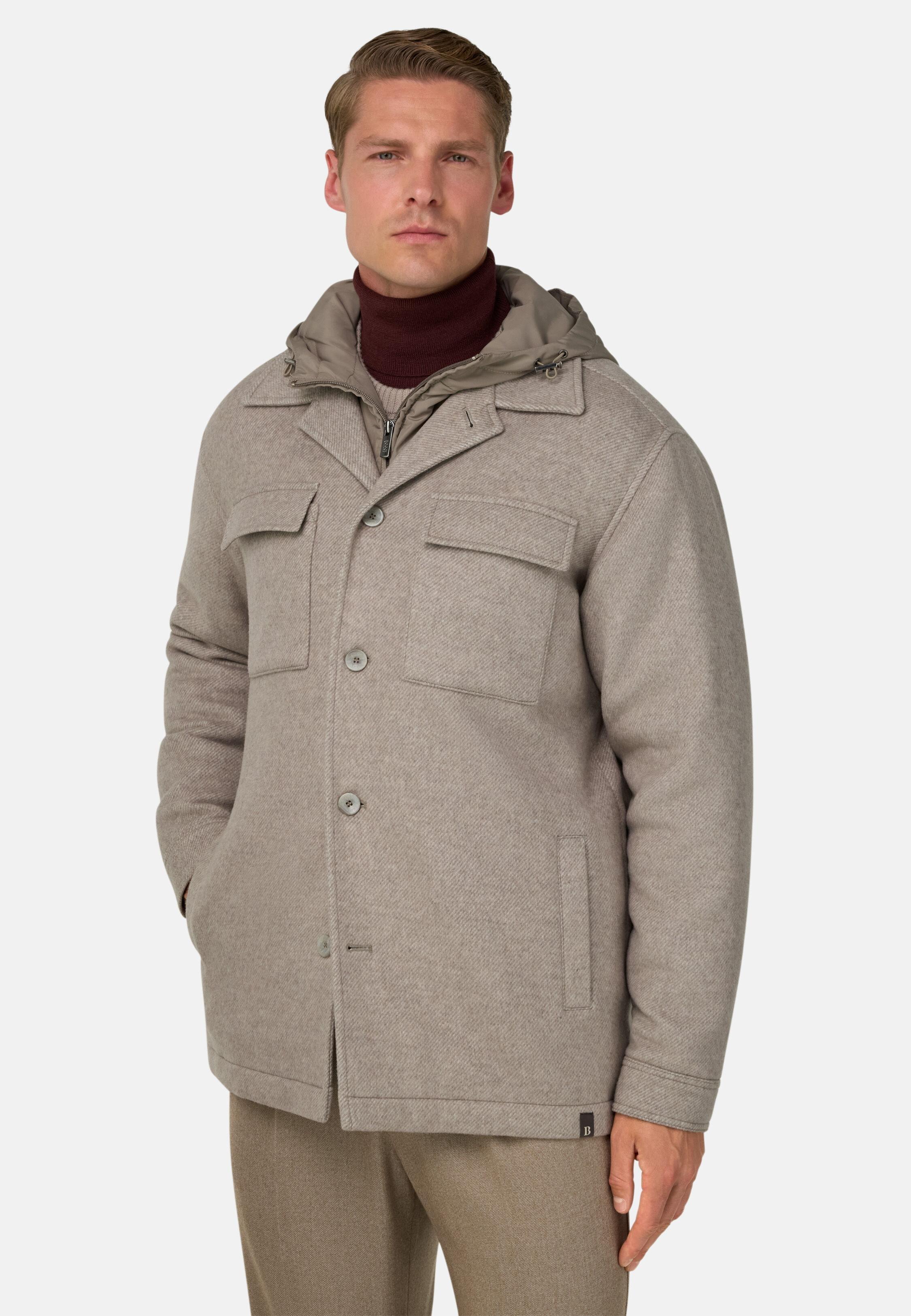 BROWN Link Shirt Jacket In Wool With Bib, Taupe, large image number 0