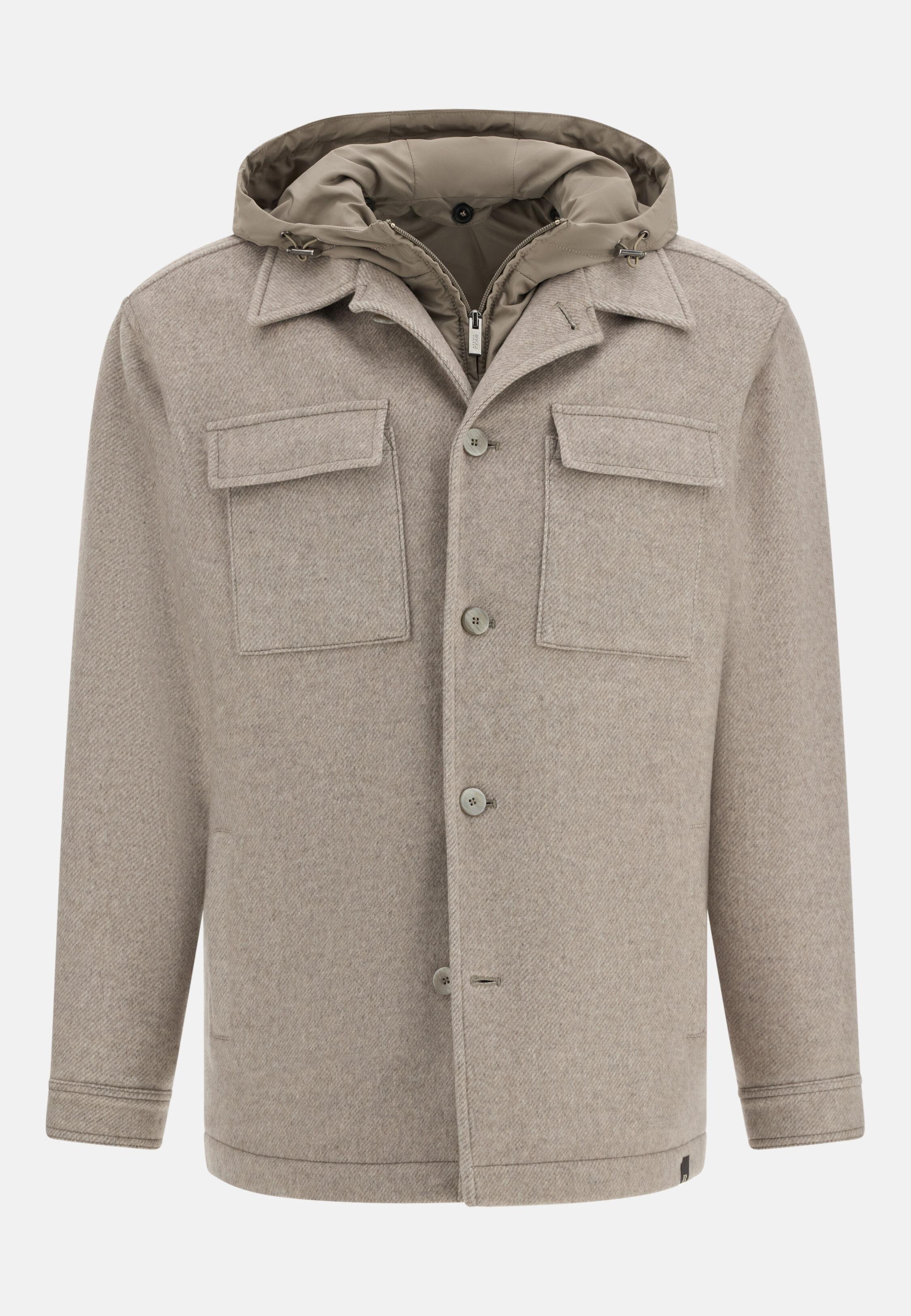 BROWN Link Shirt Jacket In Wool With Bib, Taupe, large image number 3