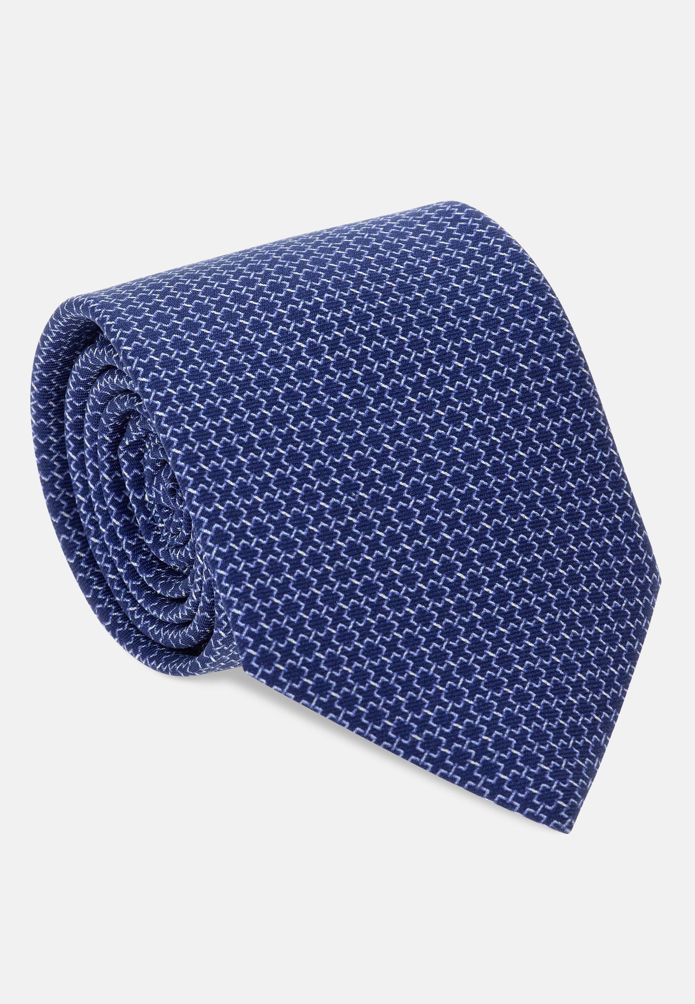 Geometric Motif Silk Tie Blue, Navy blue, medium
