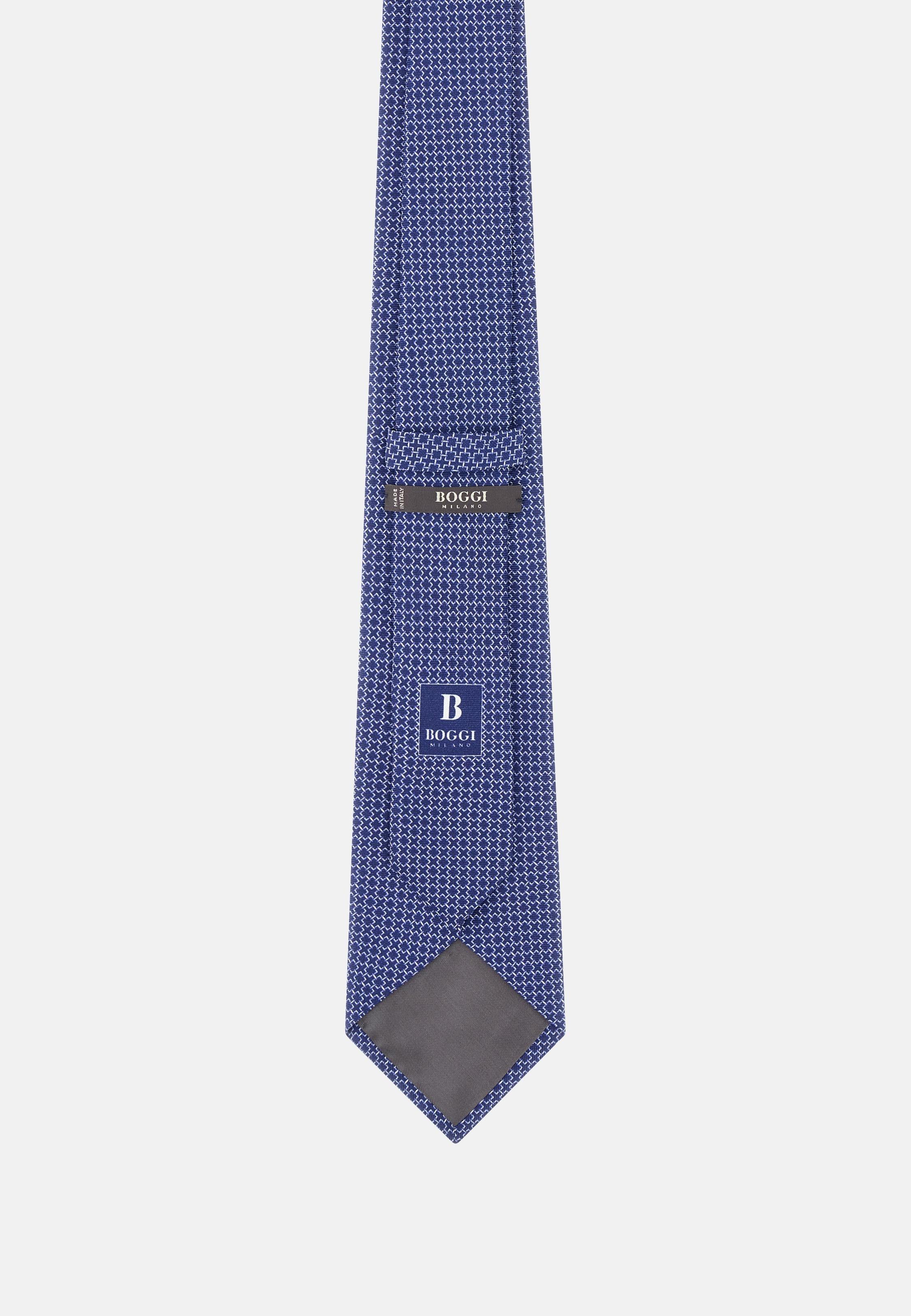 Geometric Motif Silk Tie Blue, Navy blue, large image number 1