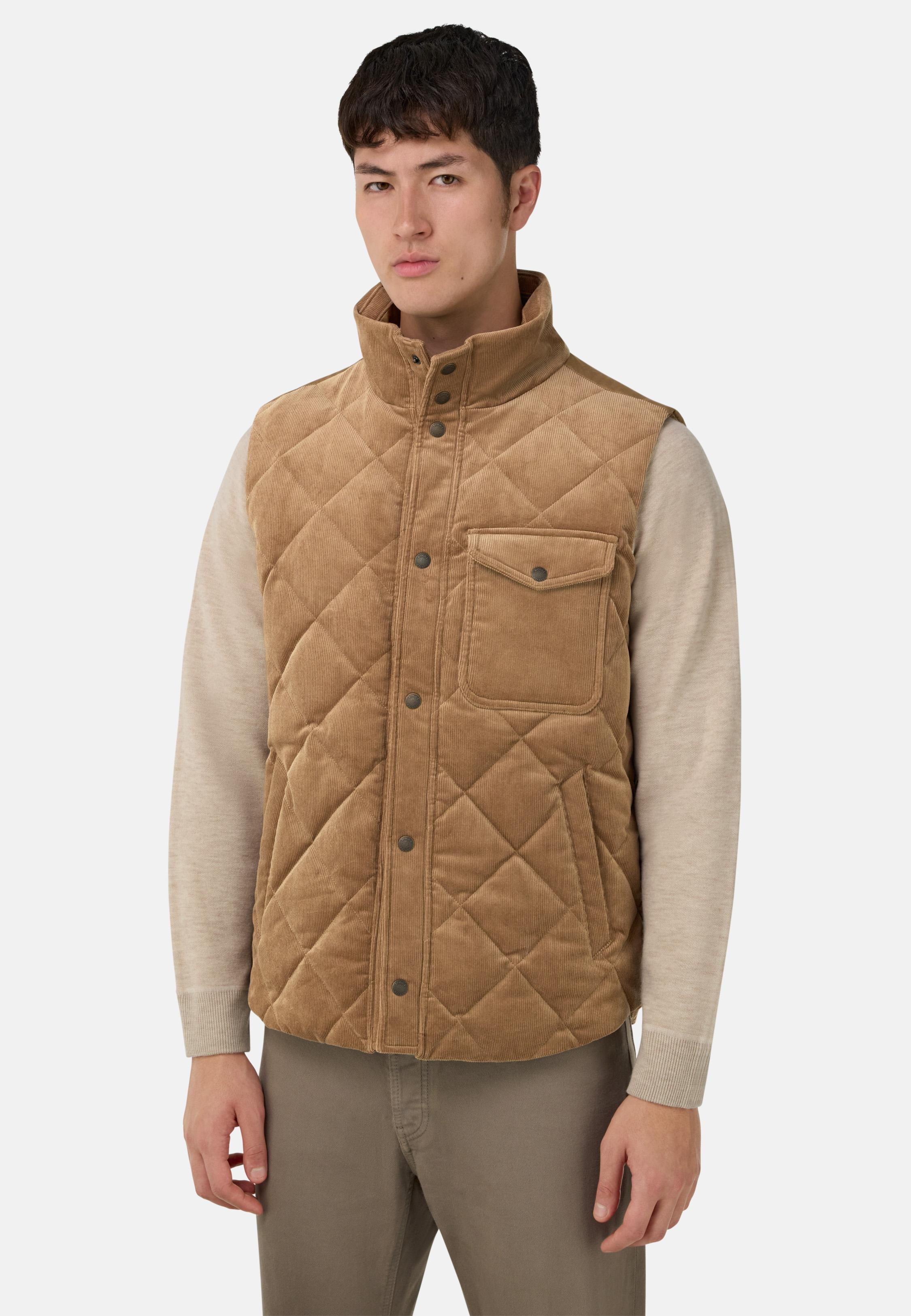 Padded Cotton Velvet Gilet Brown, Taupe, medium