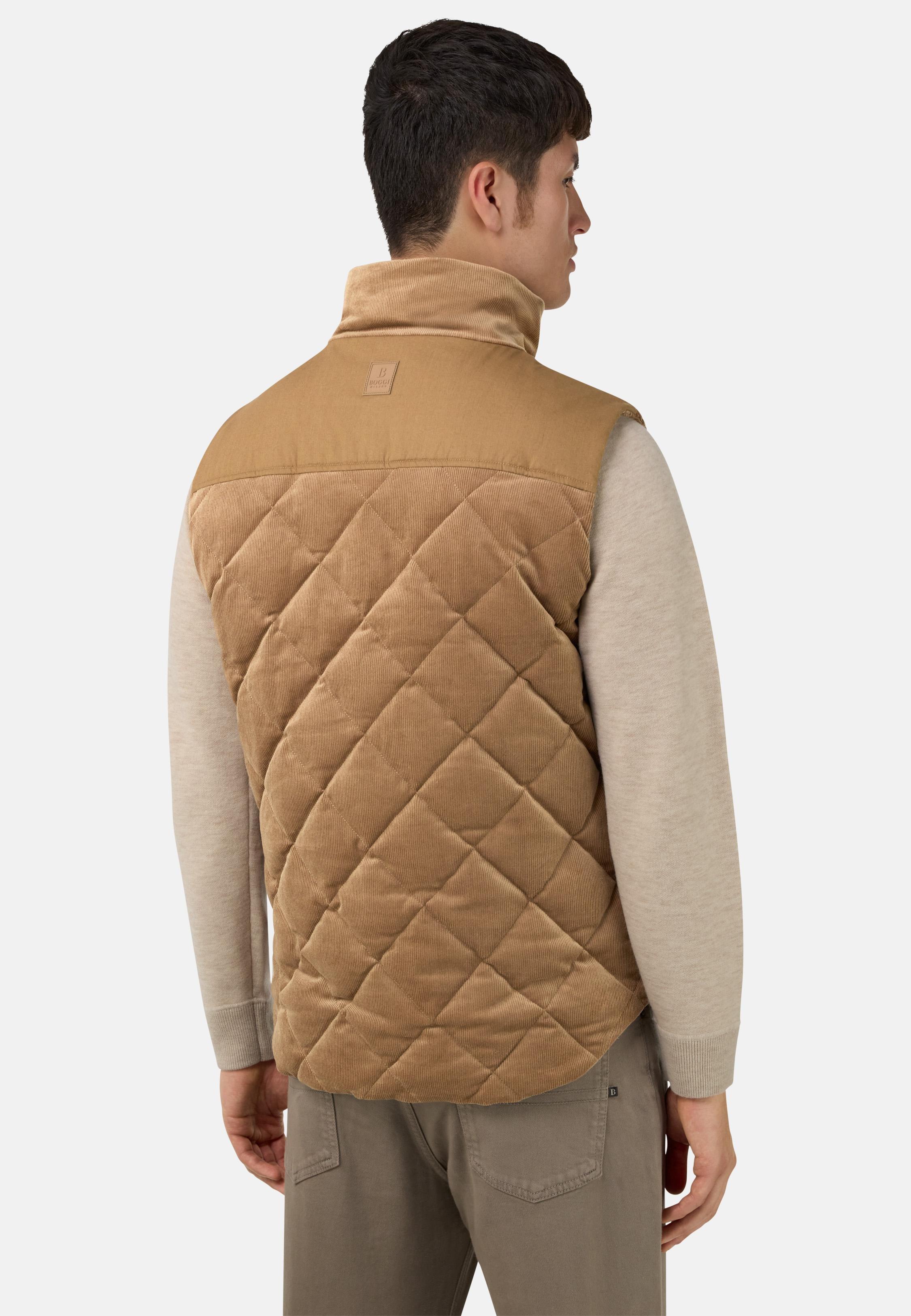 Padded Cotton Velvet Gilet Brown, Taupe, medium