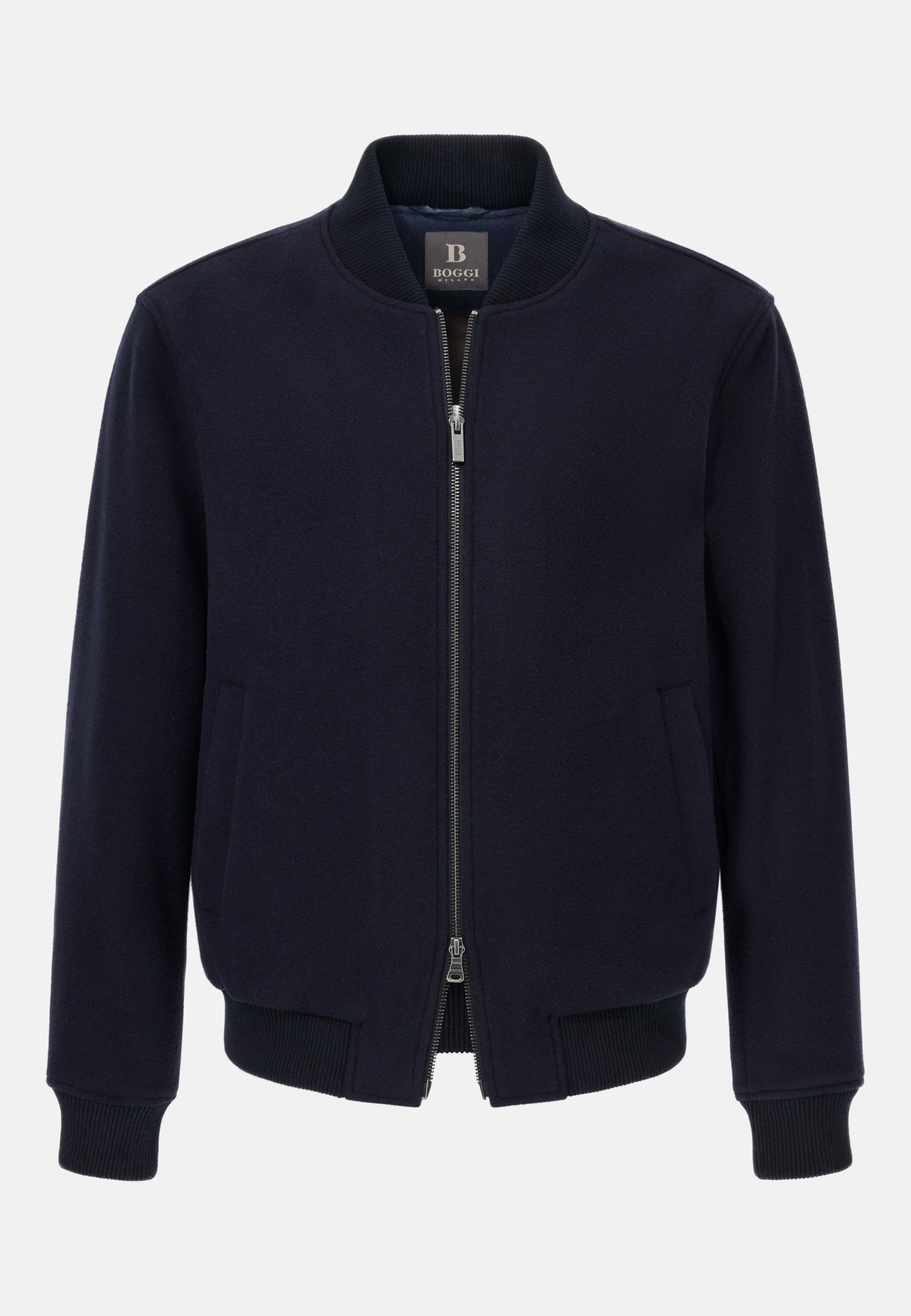 Bomber Jacket In Padded Wool Blue, Navy blue, medium
