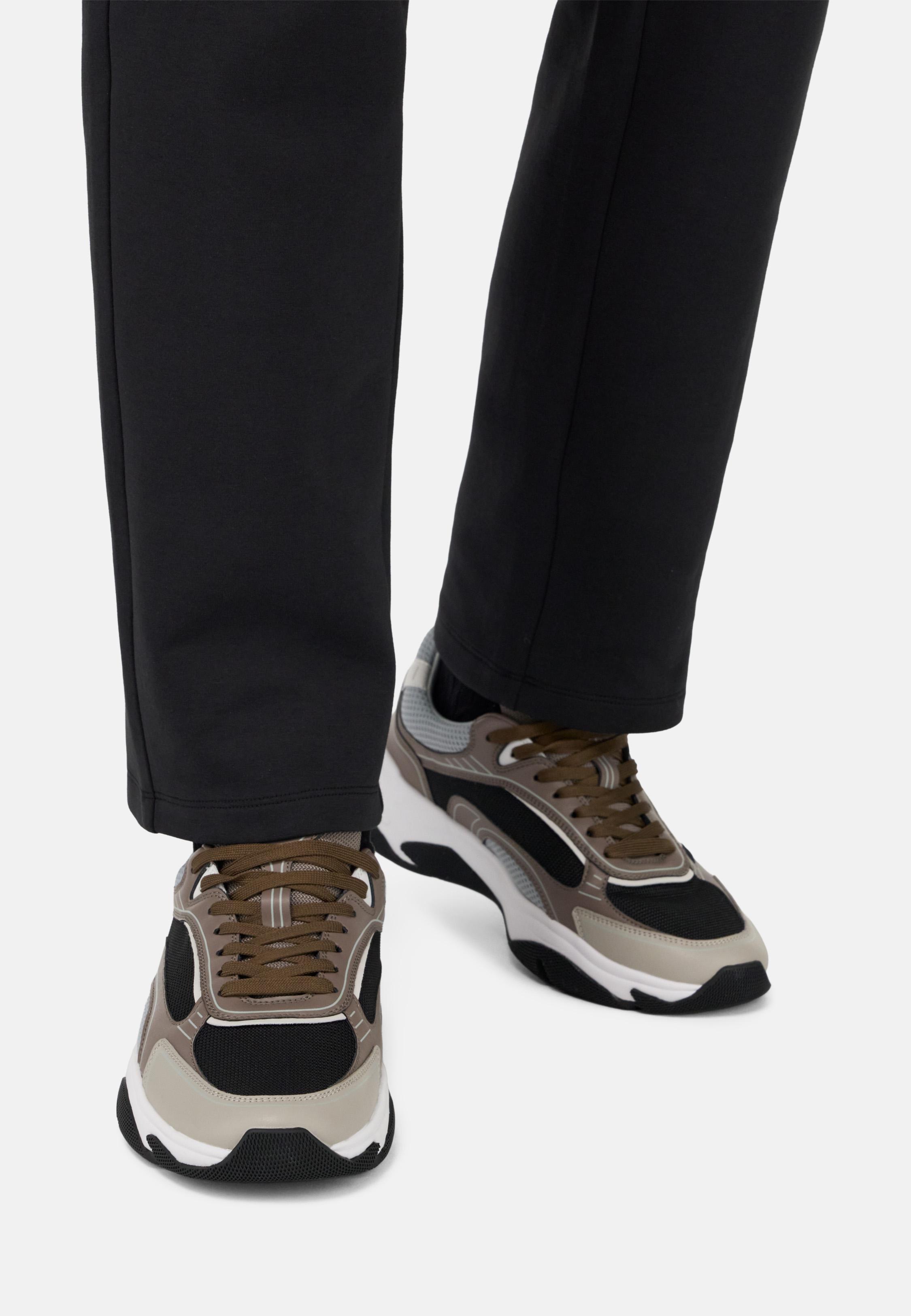 Storm Trainers in Leather and Technical Fabric Brown, Taupe, medium