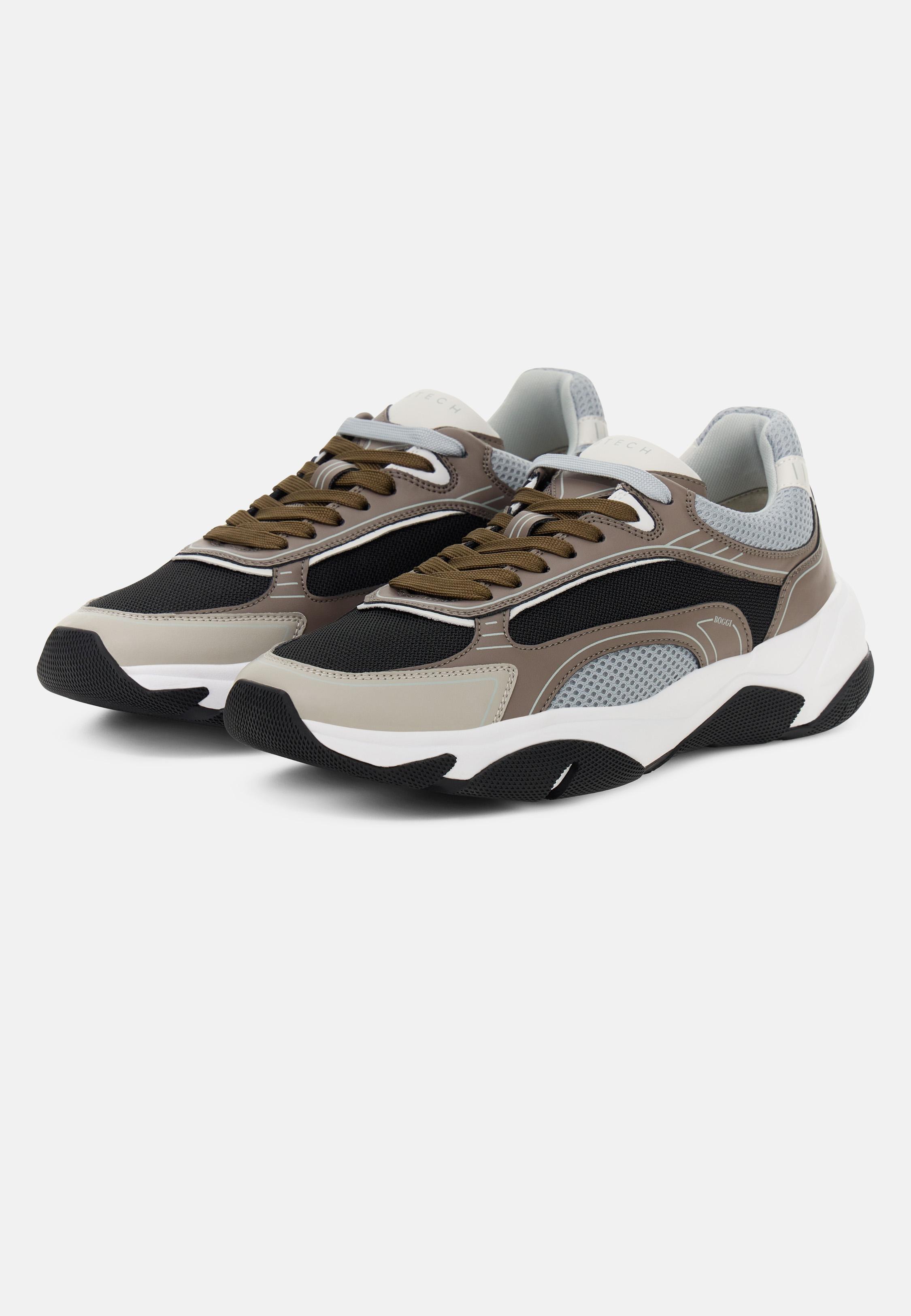 Storm Trainers in Leather and Technical Fabric Brown, Taupe, medium