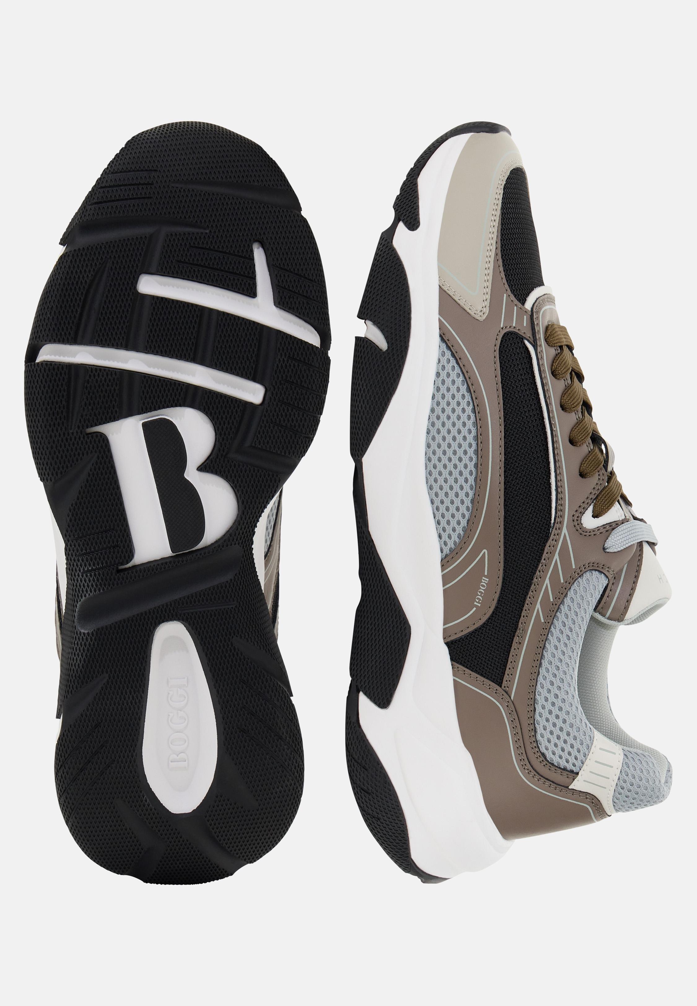 Storm Trainers in Leather and Technical Fabric Brown, Taupe, medium