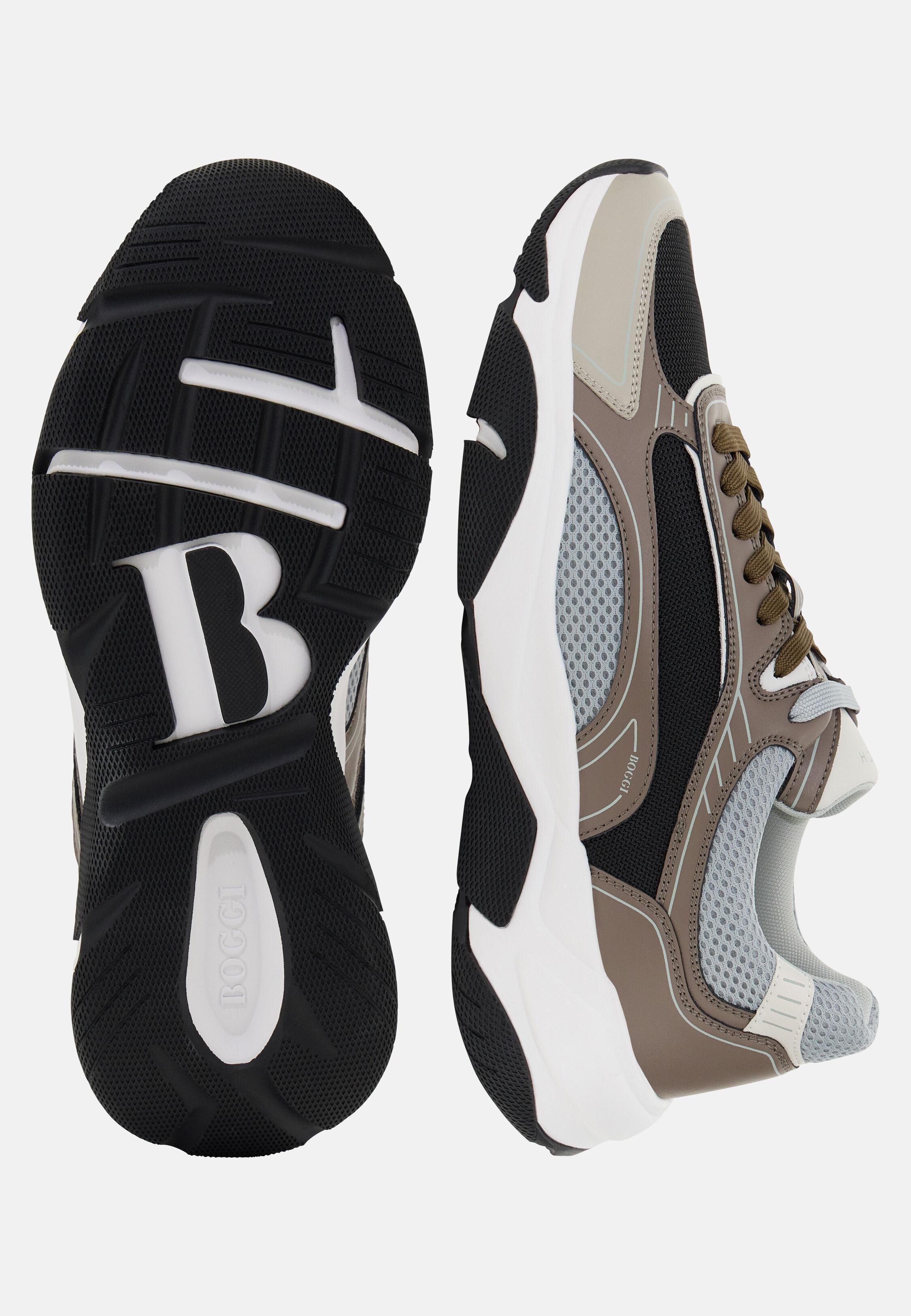 Storm Trainers in Leather and Technical Fabric Brown, Taupe, medium