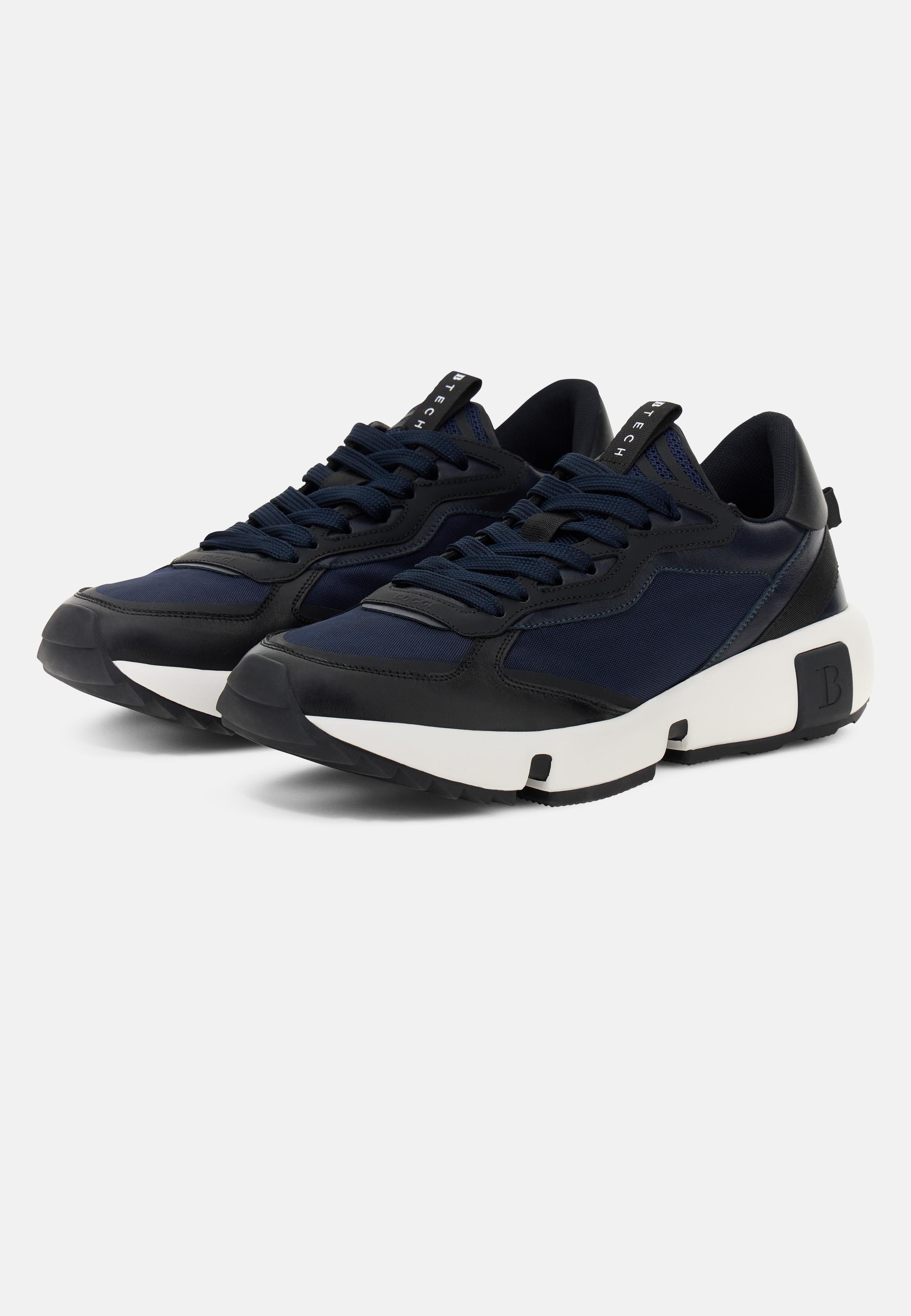 BLUE Trail Trainers in Leather and Technical Fabric, Navy blue, medium