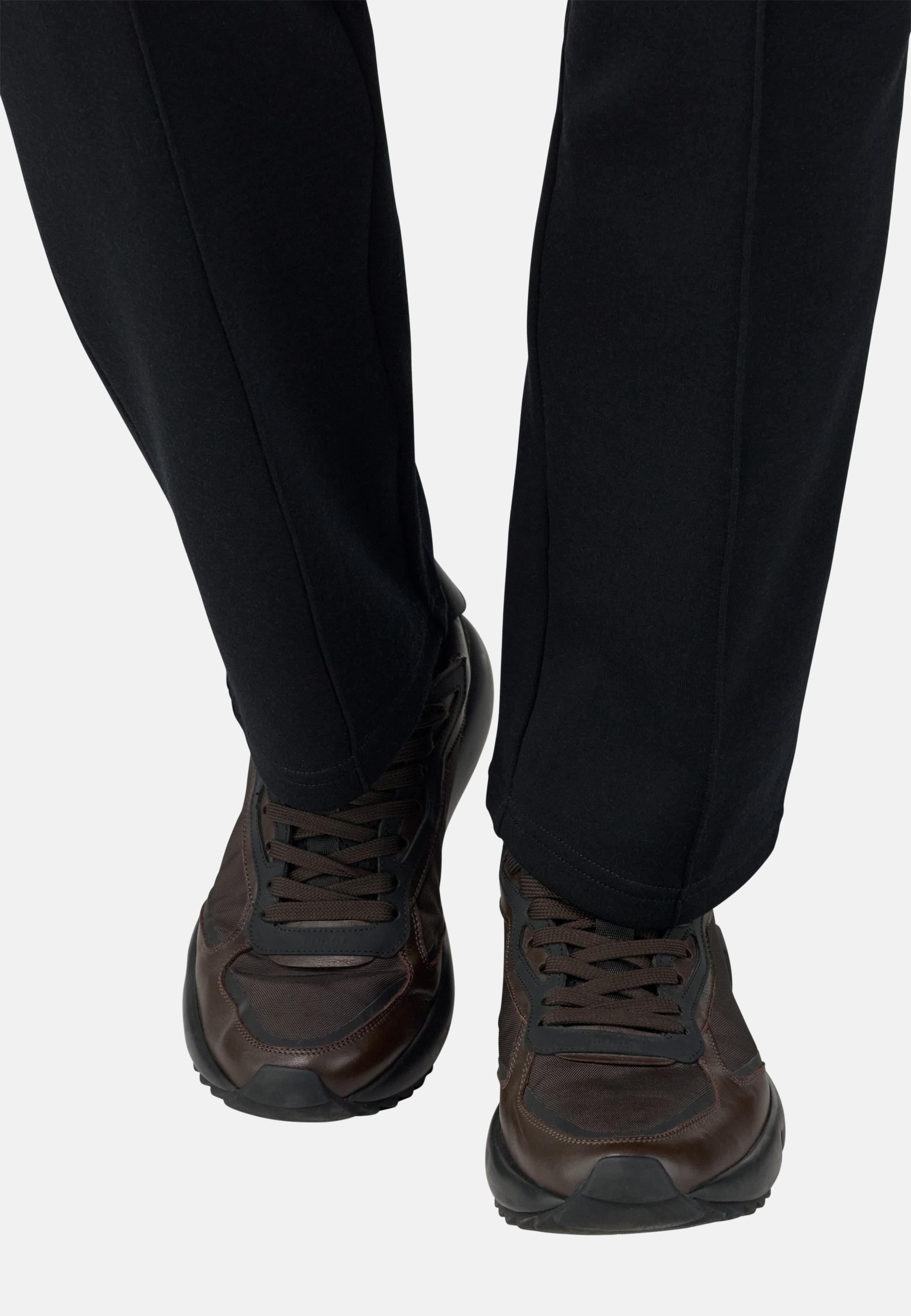 Trail Trainers in Leather and Technical Fabric Brown, Dark brown, medium