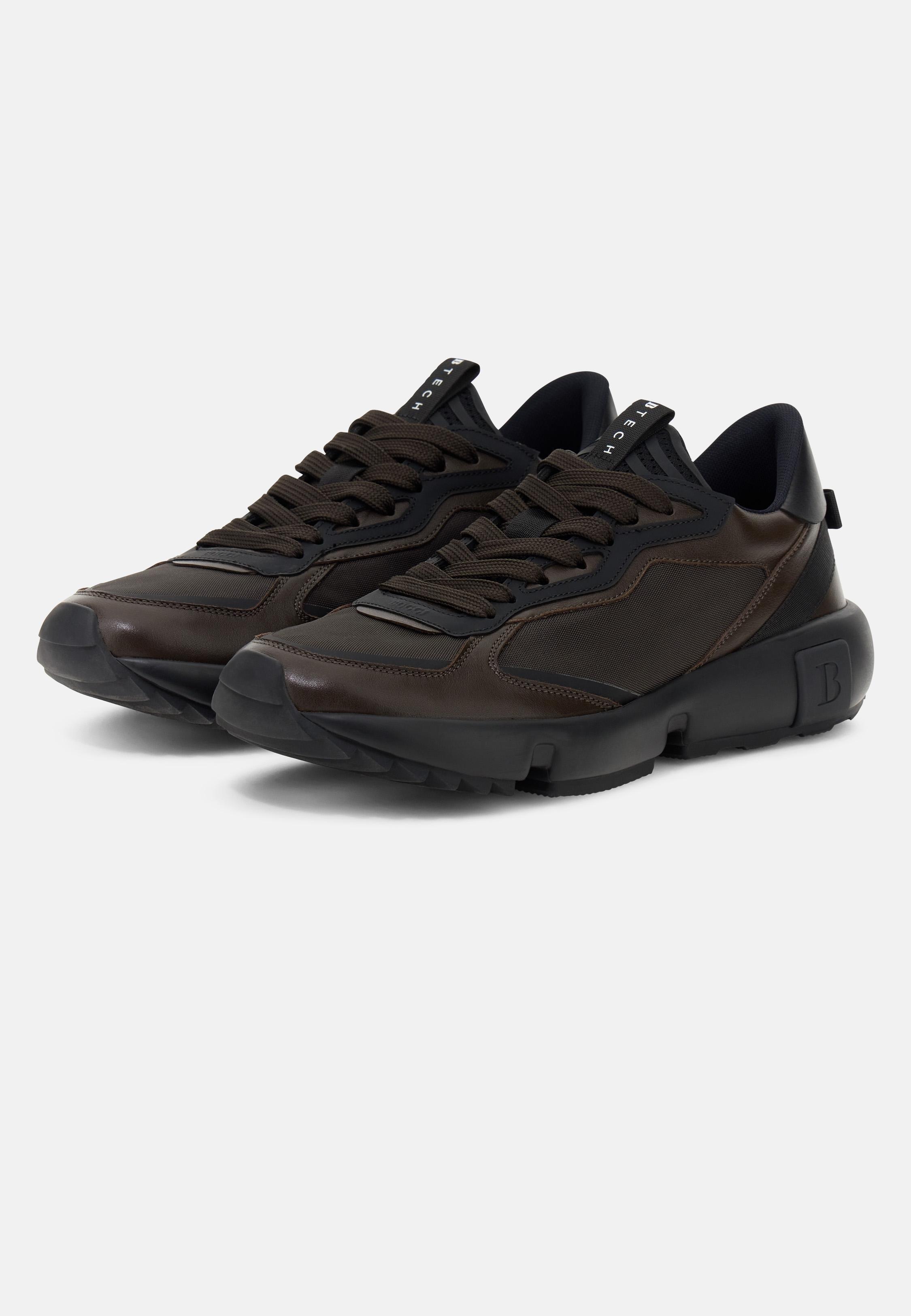 BROWN Trail Trainers in Leather and Technical Fabric, , large image number 1