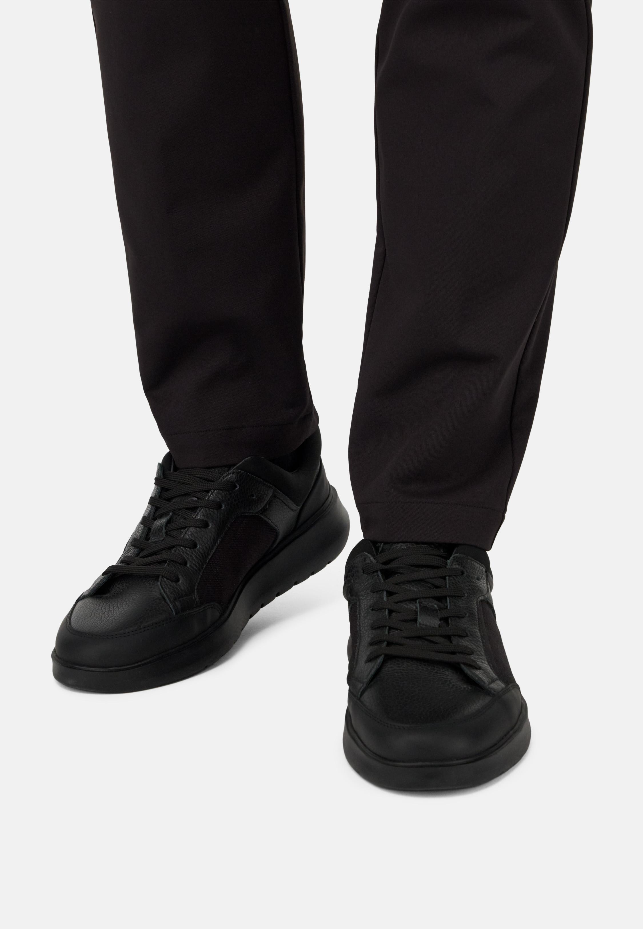 Nimbus Leather and Technical Fabric Trainers Black, Black, large