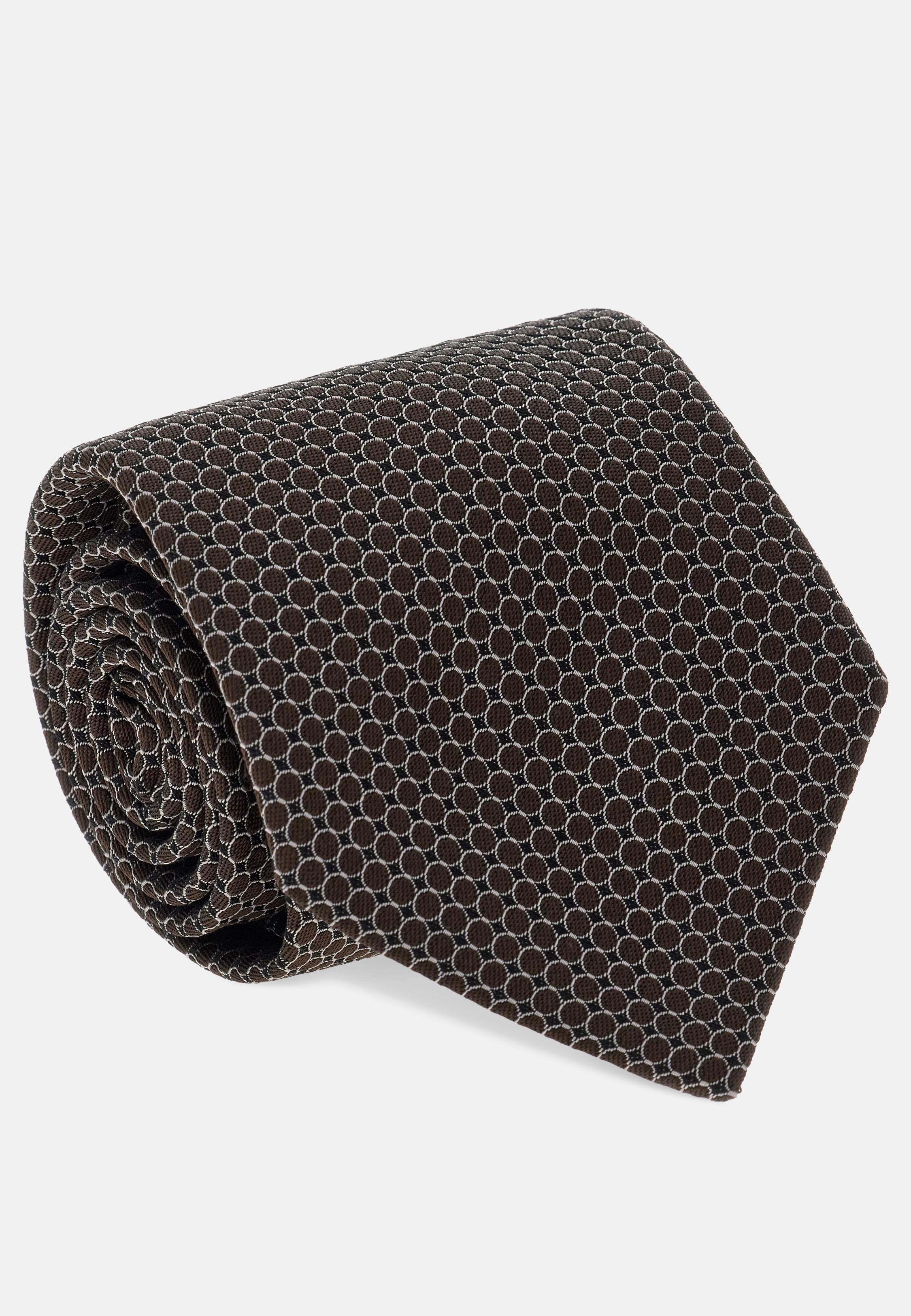 Geometric Silk Blend Tie Brown, Dark brown, large