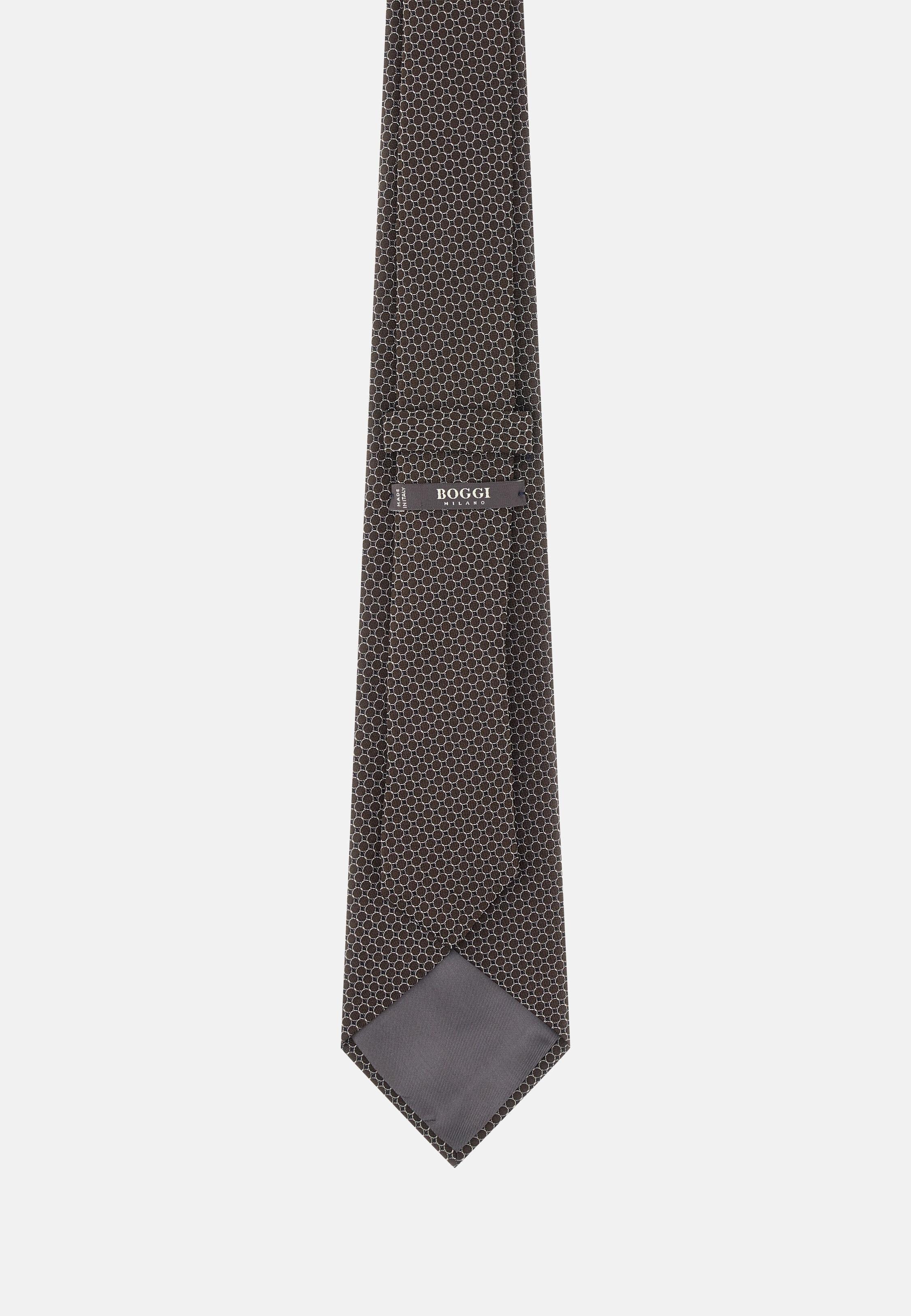Geometric Silk Blend Tie Brown, Dark brown, large image number 2