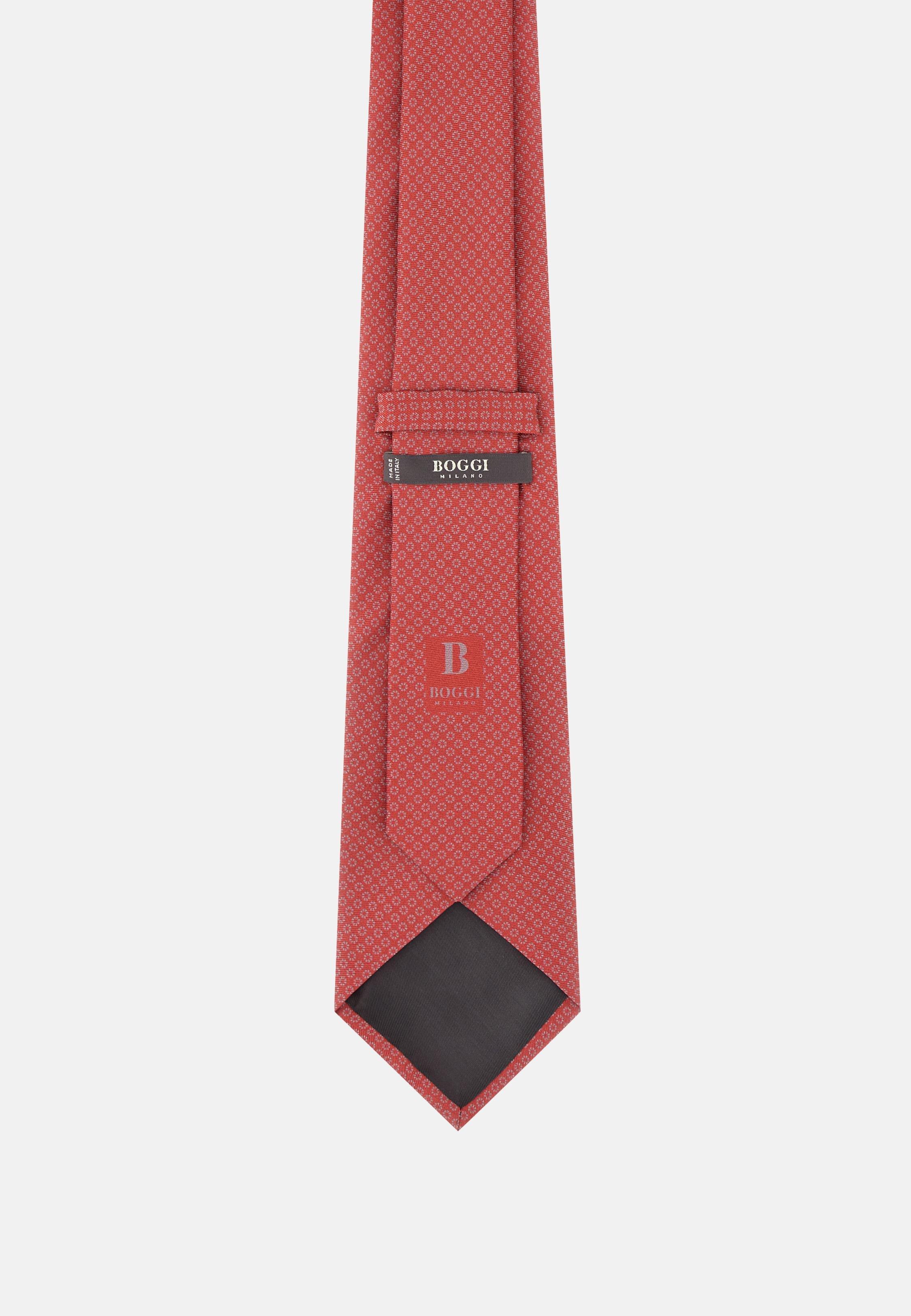 Geometric Motif Silk Tie Red, Burgundy, large image number 1