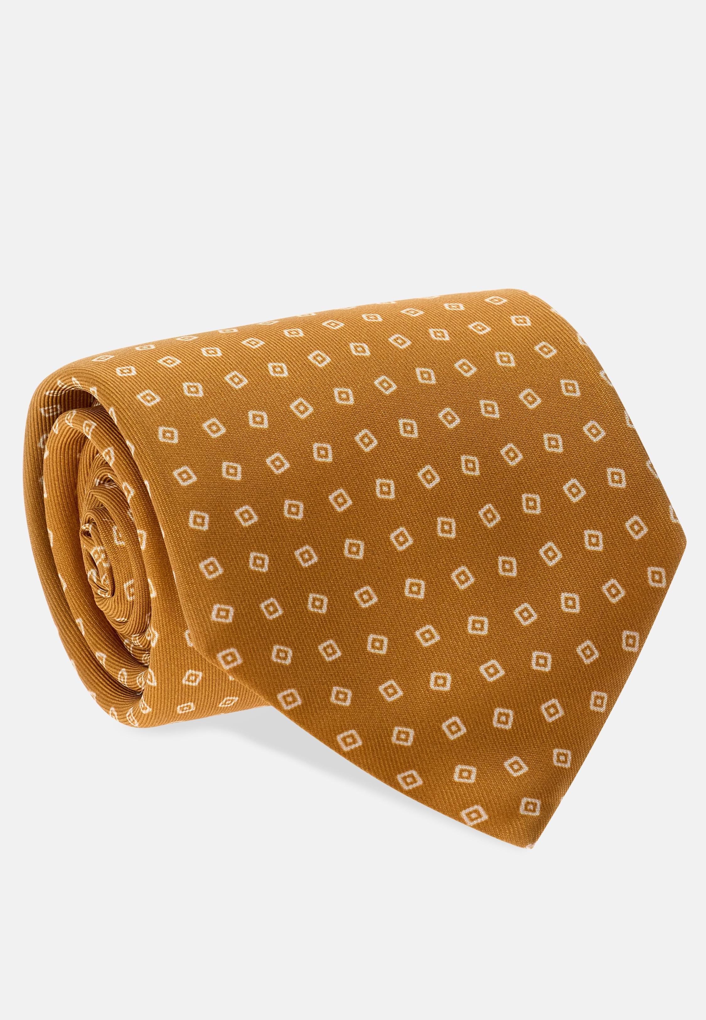 Geometric Motif Silk Tie Brown, , medium
