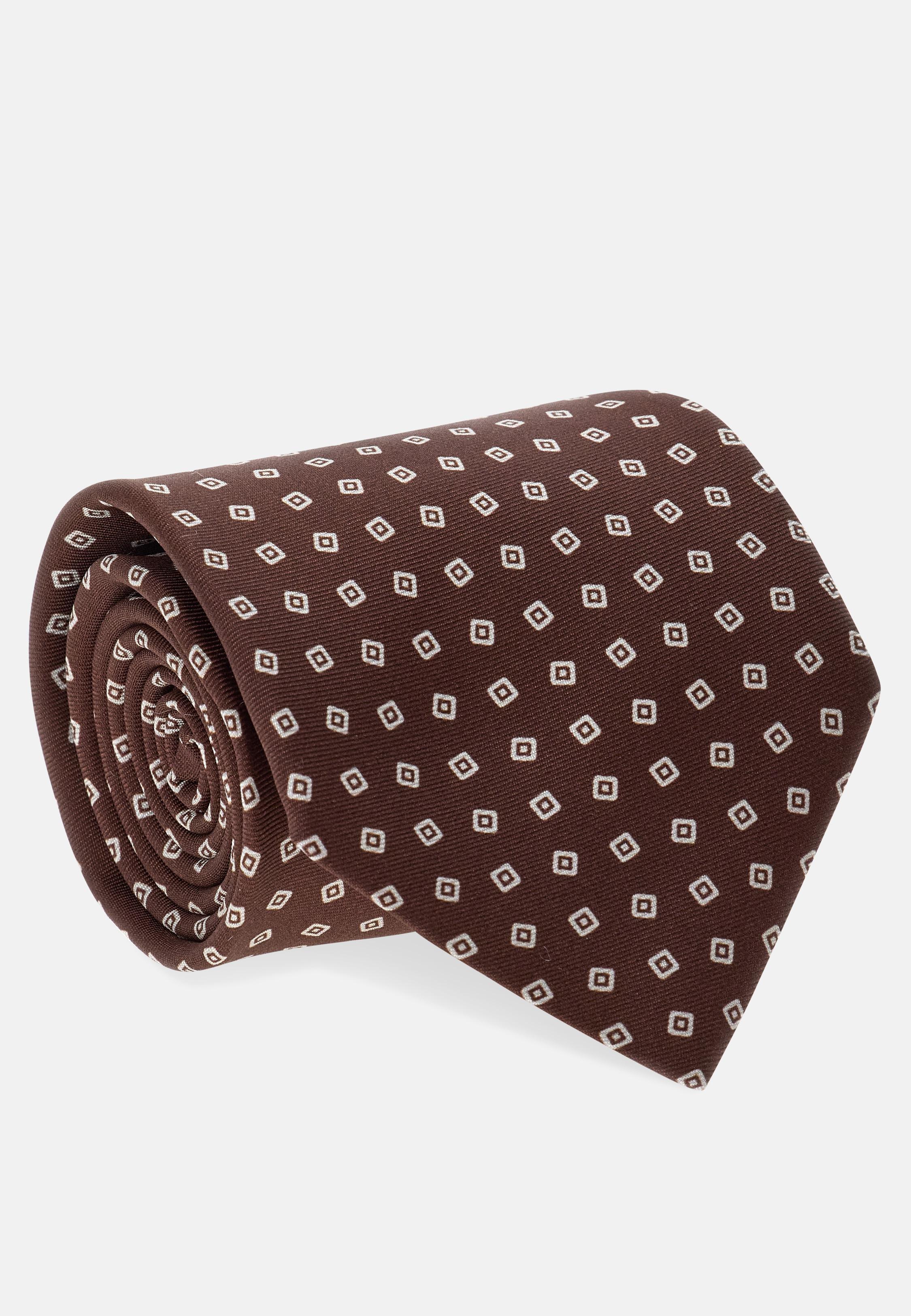 Geometric Motif Silk Tie Brown, Brown, medium