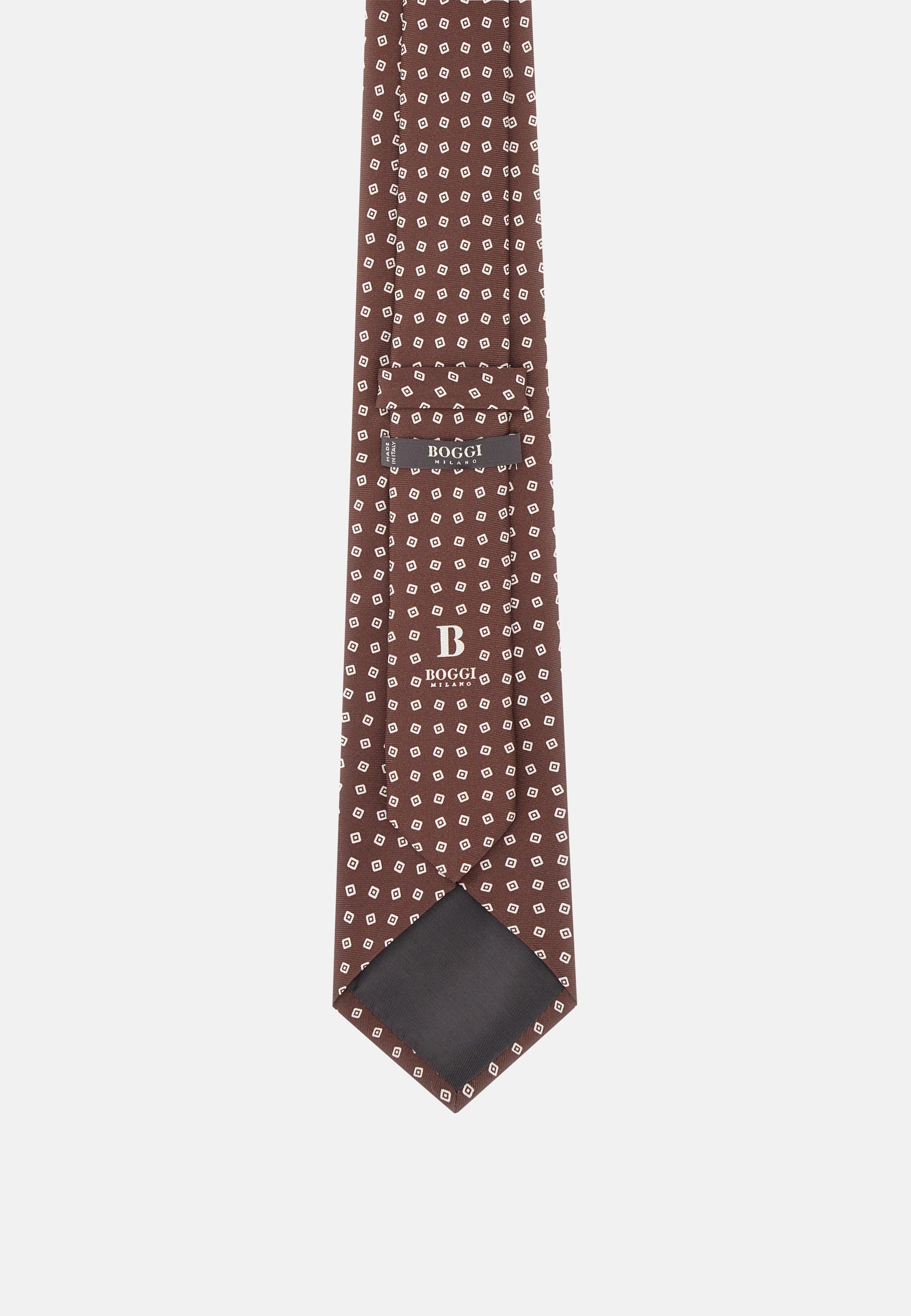 Geometric Motif Silk Tie Blue, Brown, large image number 1