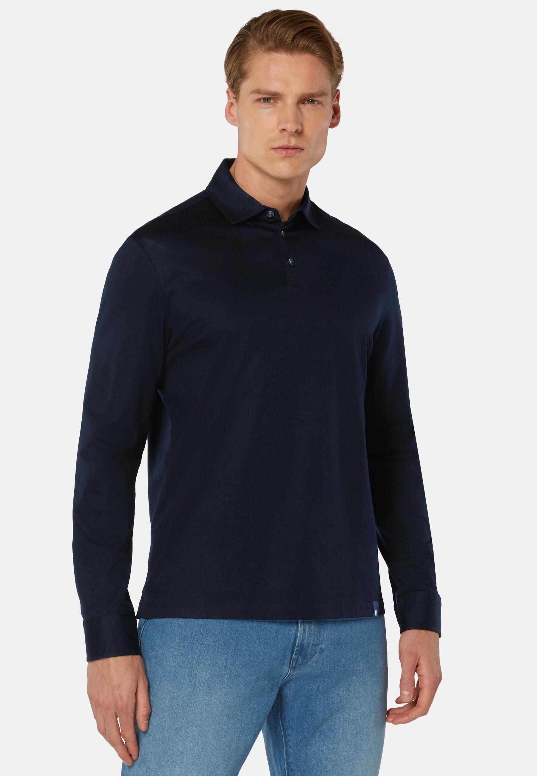 Ls Pima Cotton Polo Blue, Navy blue, medium