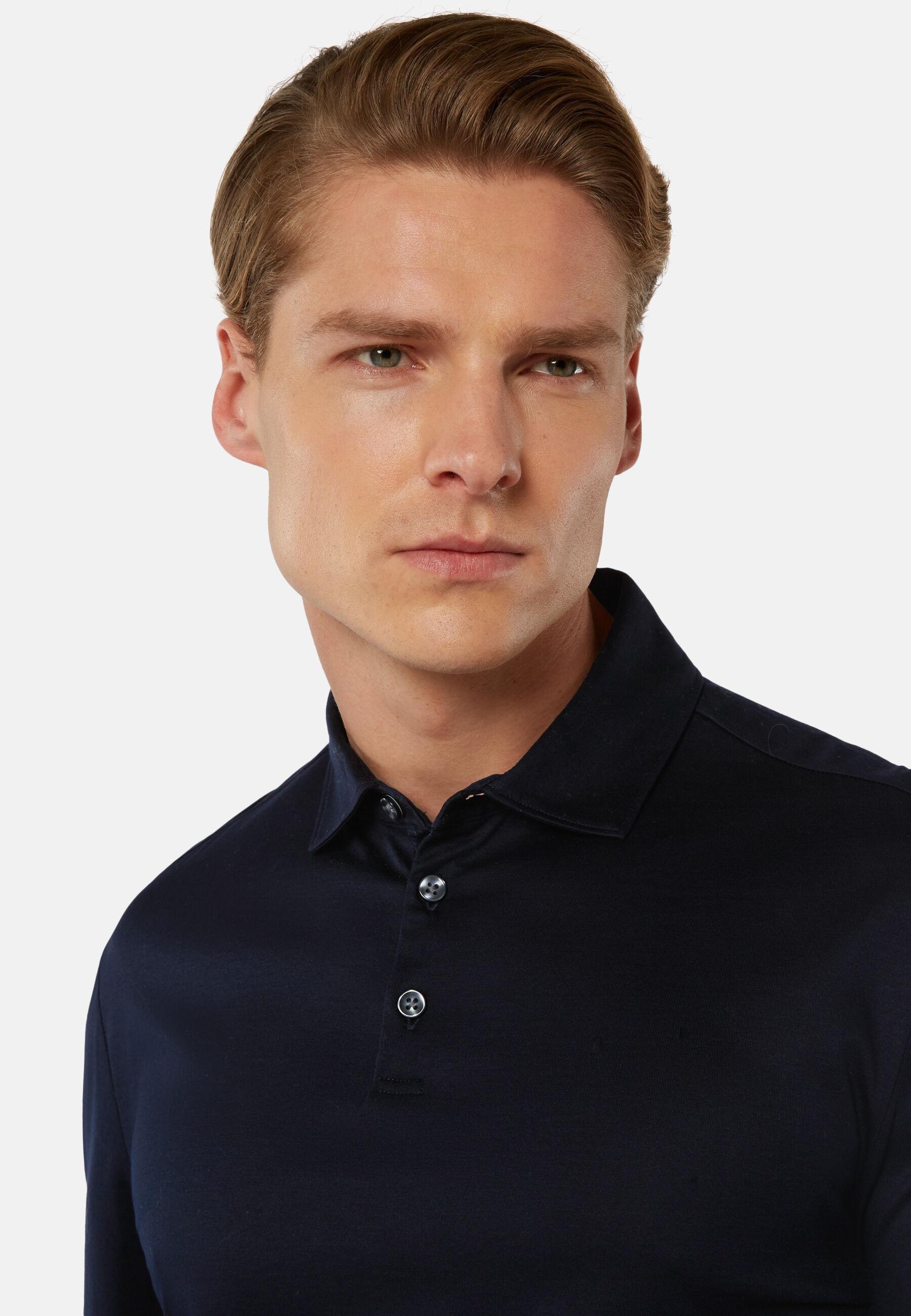 Ls Pima Cotton Polo Blue, Navy blue, medium