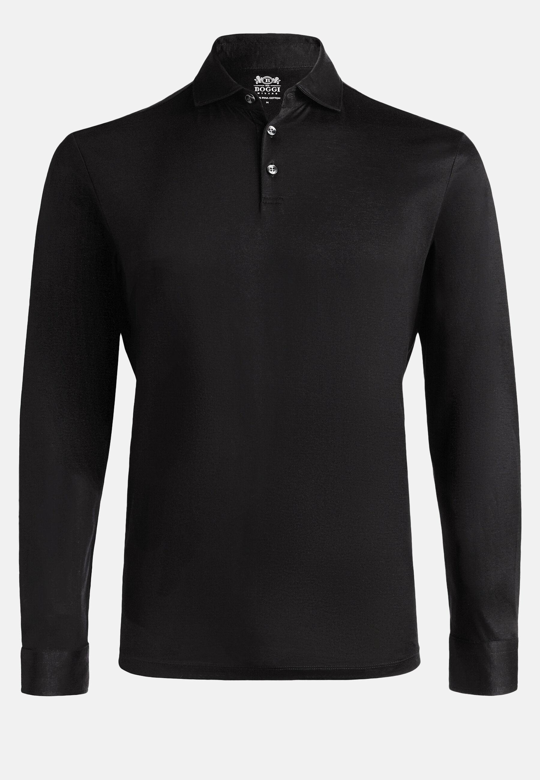 Ls Pima Cotton Polo Black, Black, large image number 3