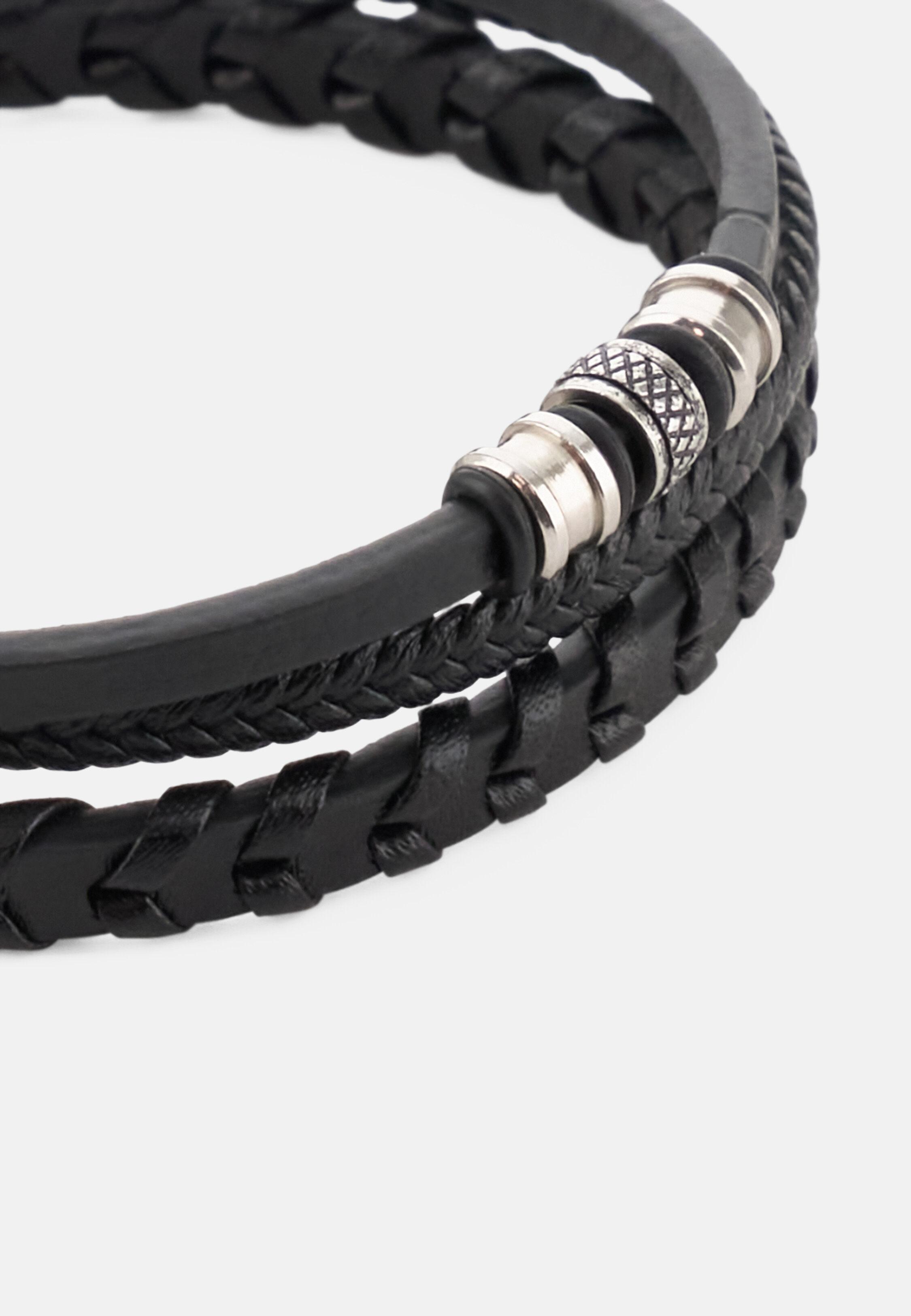 Braided Leather Bracelet Black, 3901_BLAC, medium