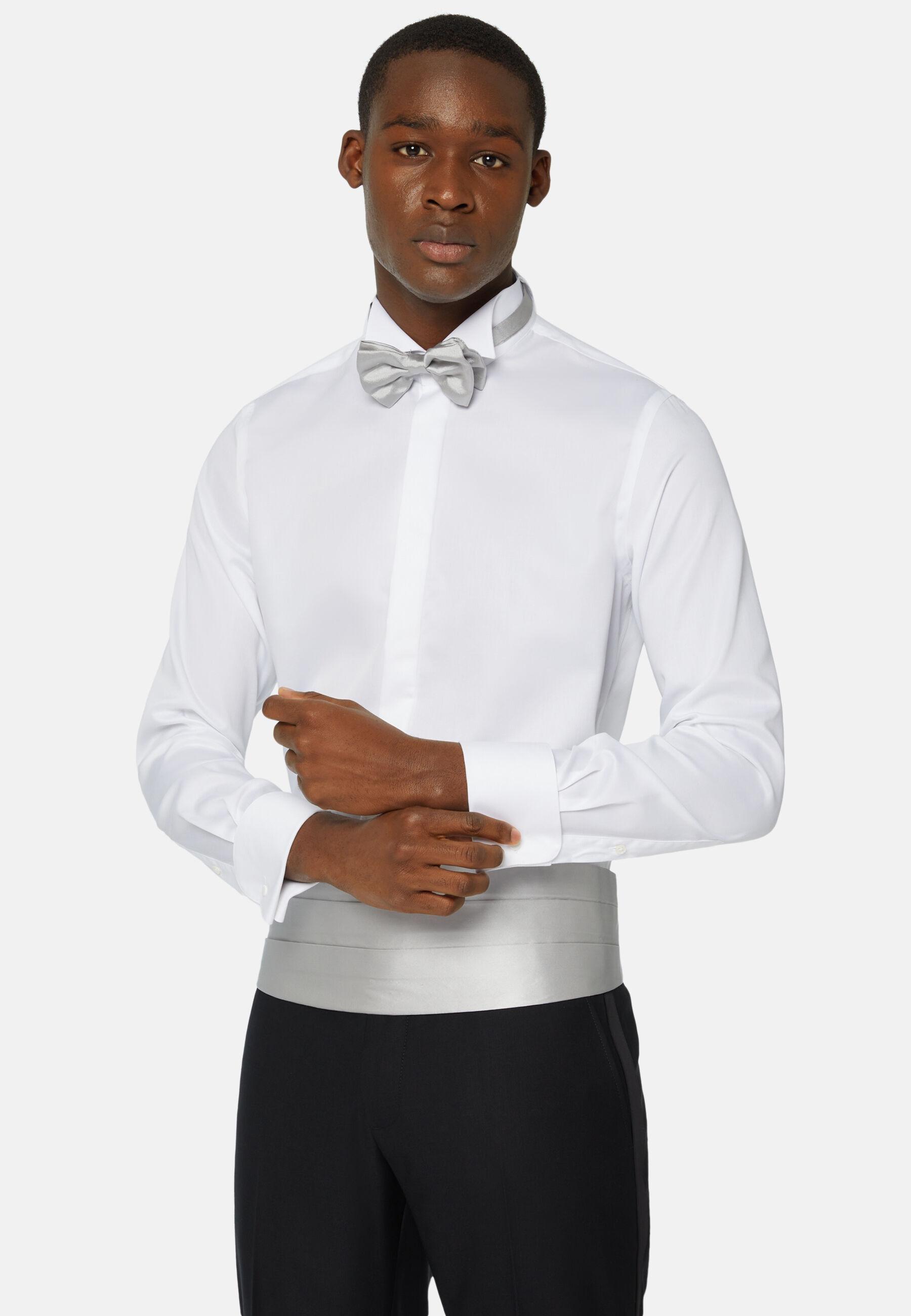 Slim Fit Shirt In Cotton Satin White, White, large image number 0