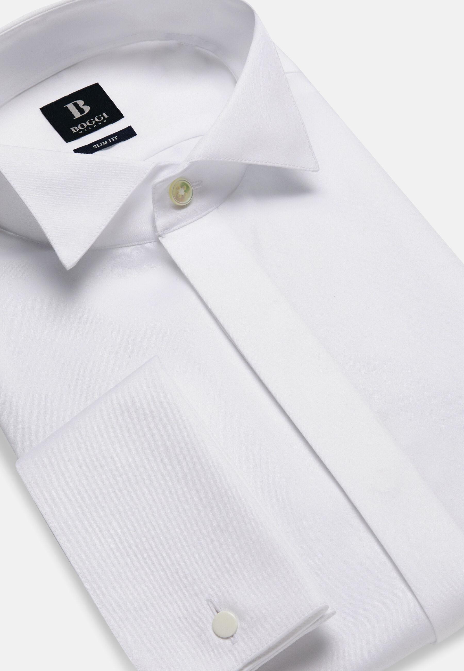 Slim Fit Shirt In Cotton Satin White, White, large image number 3