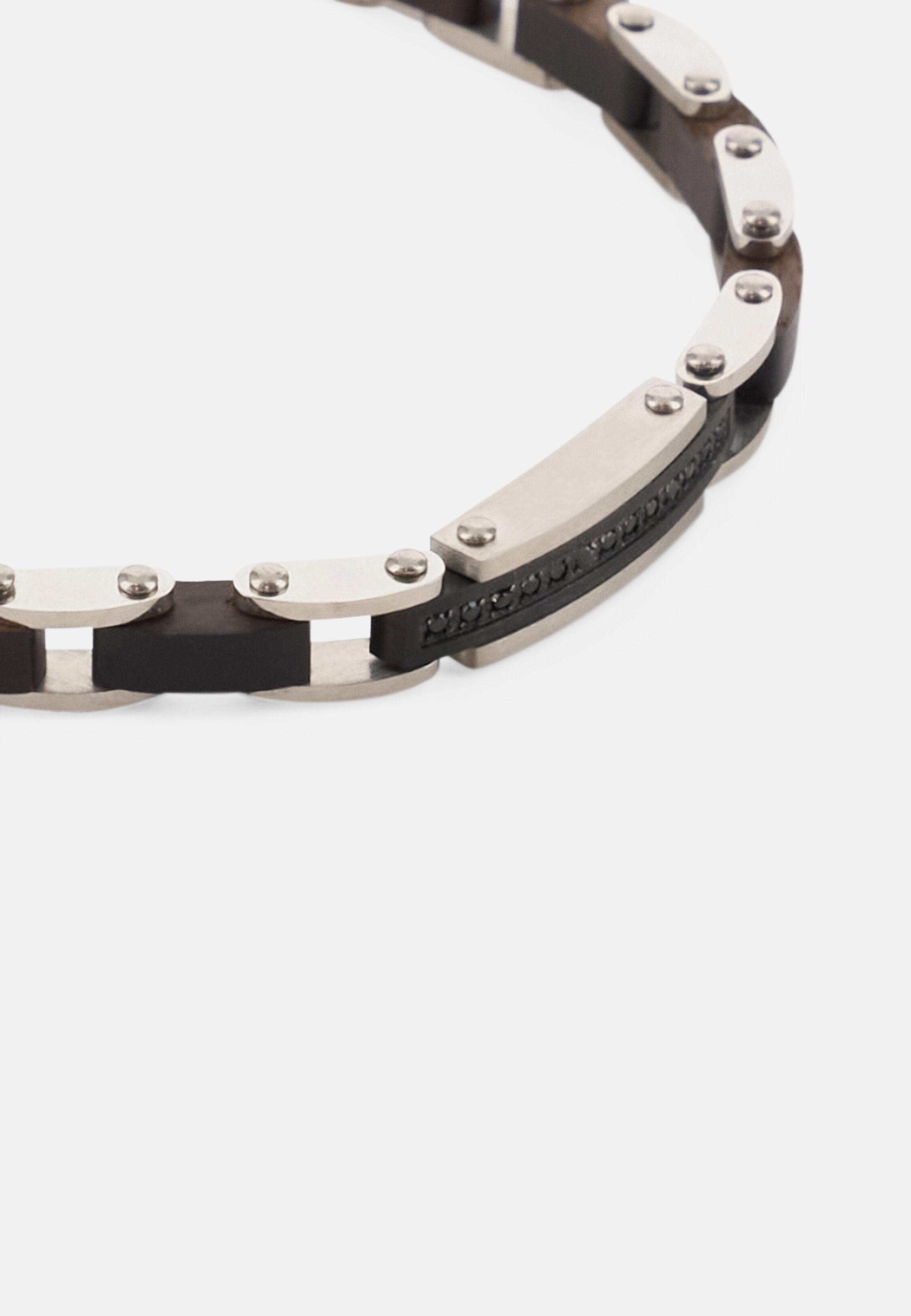 Steel And Wood Chain Bracelet Brown, 3901_DKBR, medium