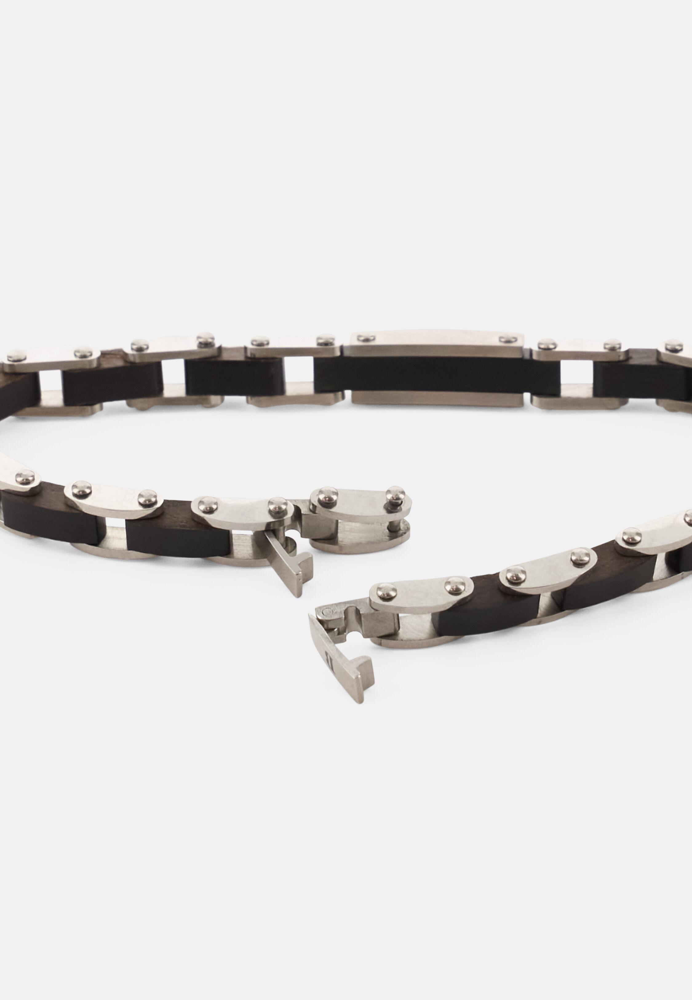 Steel And Wood Chain Bracelet Brown, 3901_DKBR, large image number 1