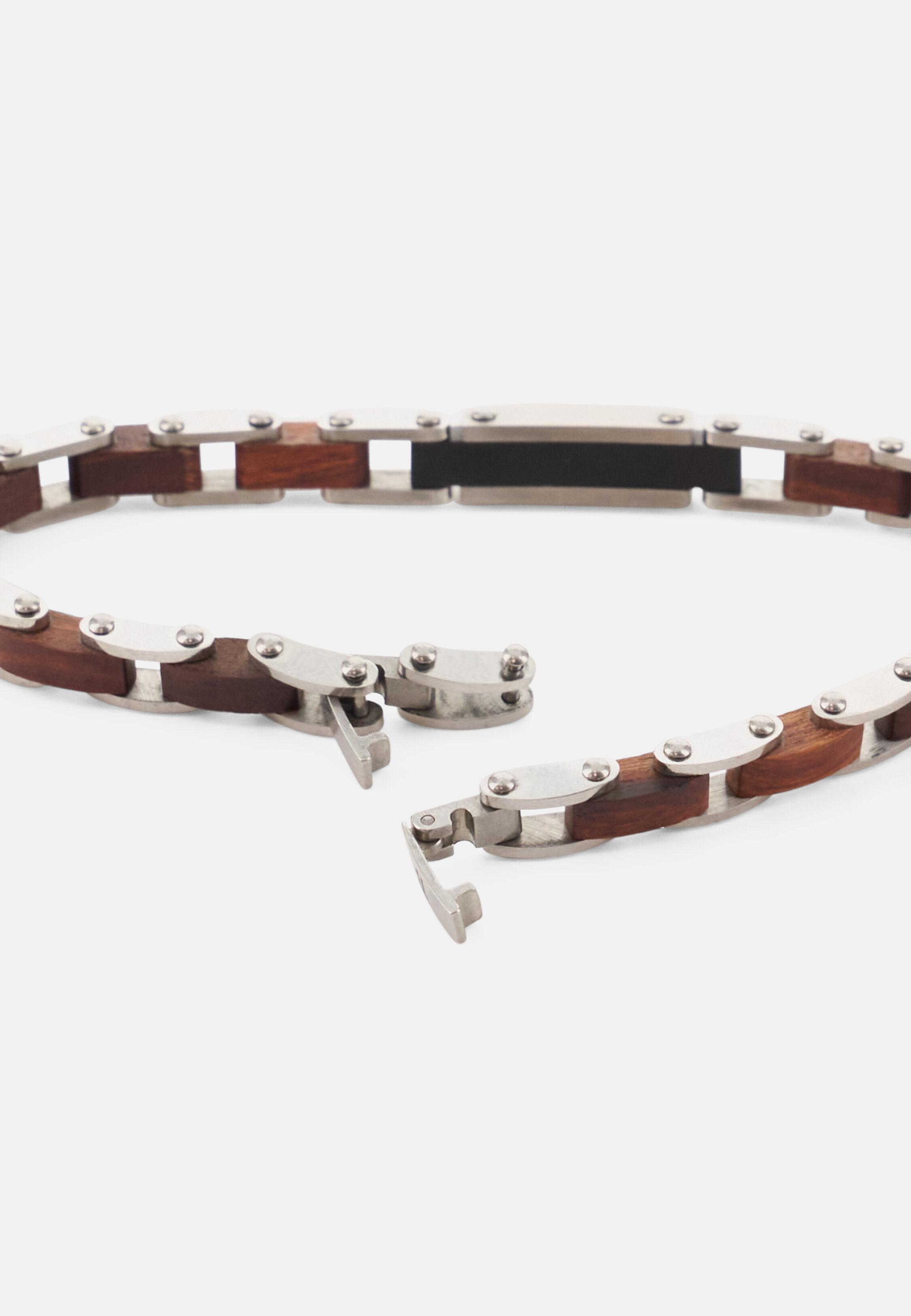 Steel And Wood Chain Bracelet Brown, 3901_BROW, medium