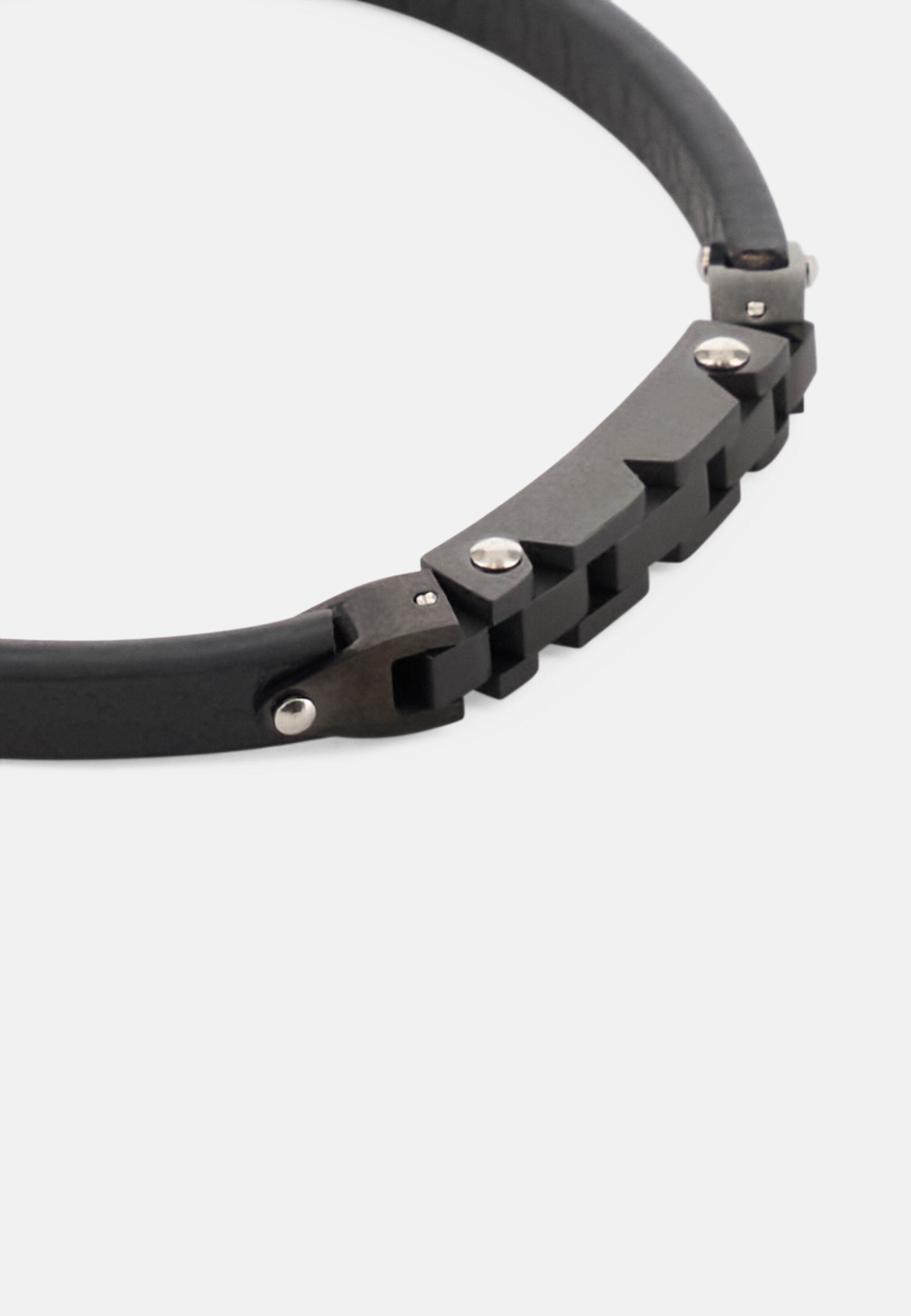 Leather Bracelet With Steel Mesh Black, 3901_BLAC, medium