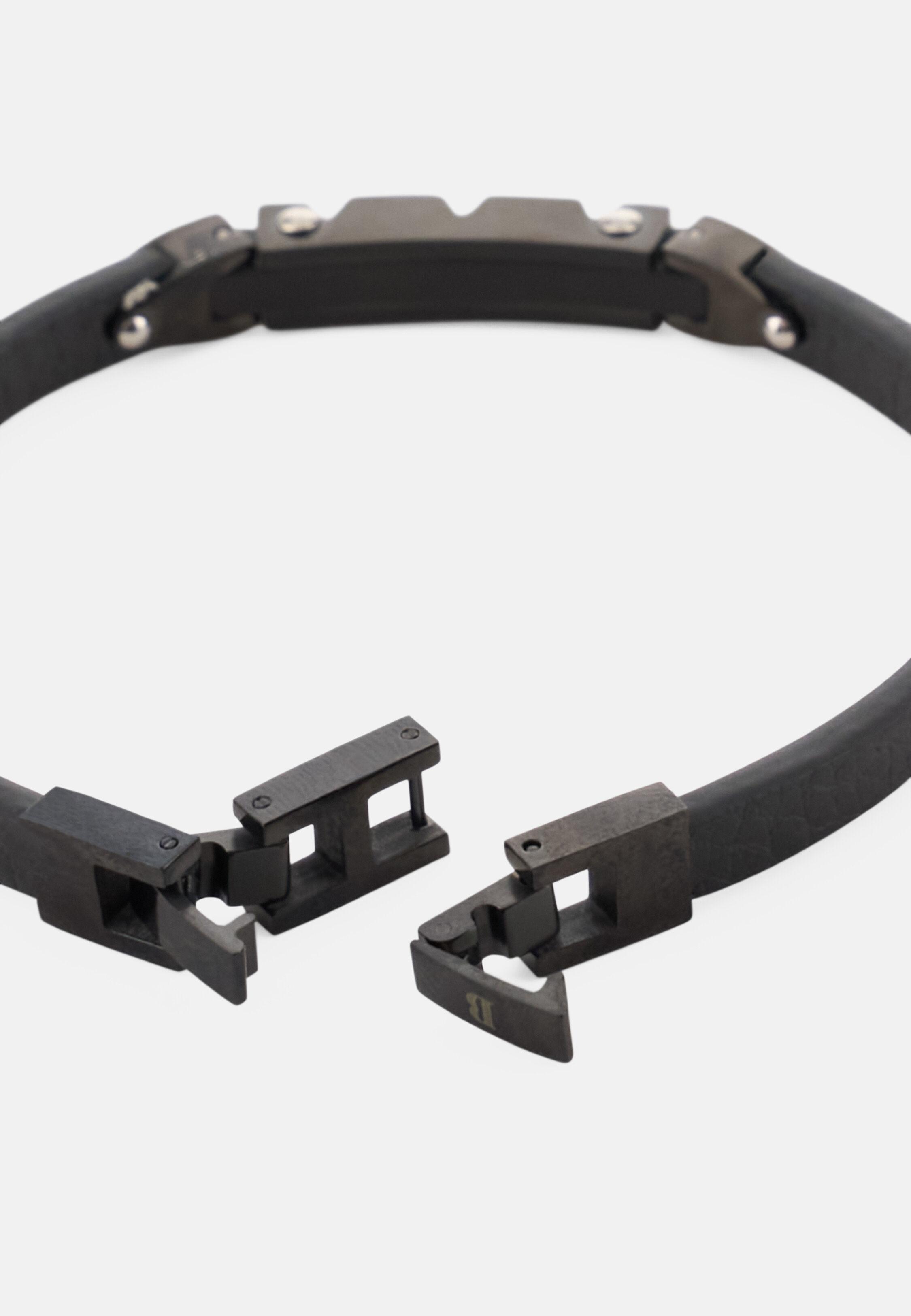 Leather Bracelet With Steel Mesh Black, 3901_BLAC, medium