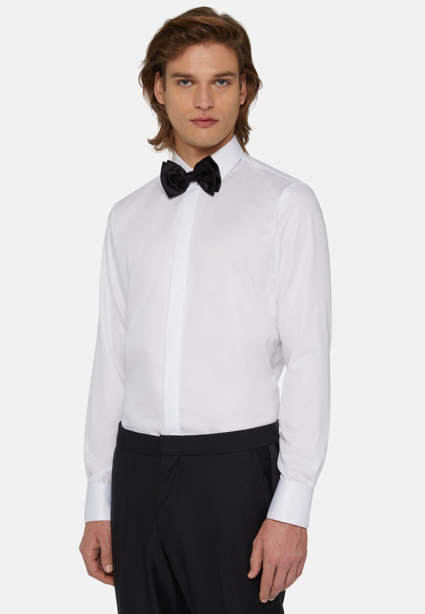 Slim Fit Shirt In Cotton Satin White, White, large image number 0