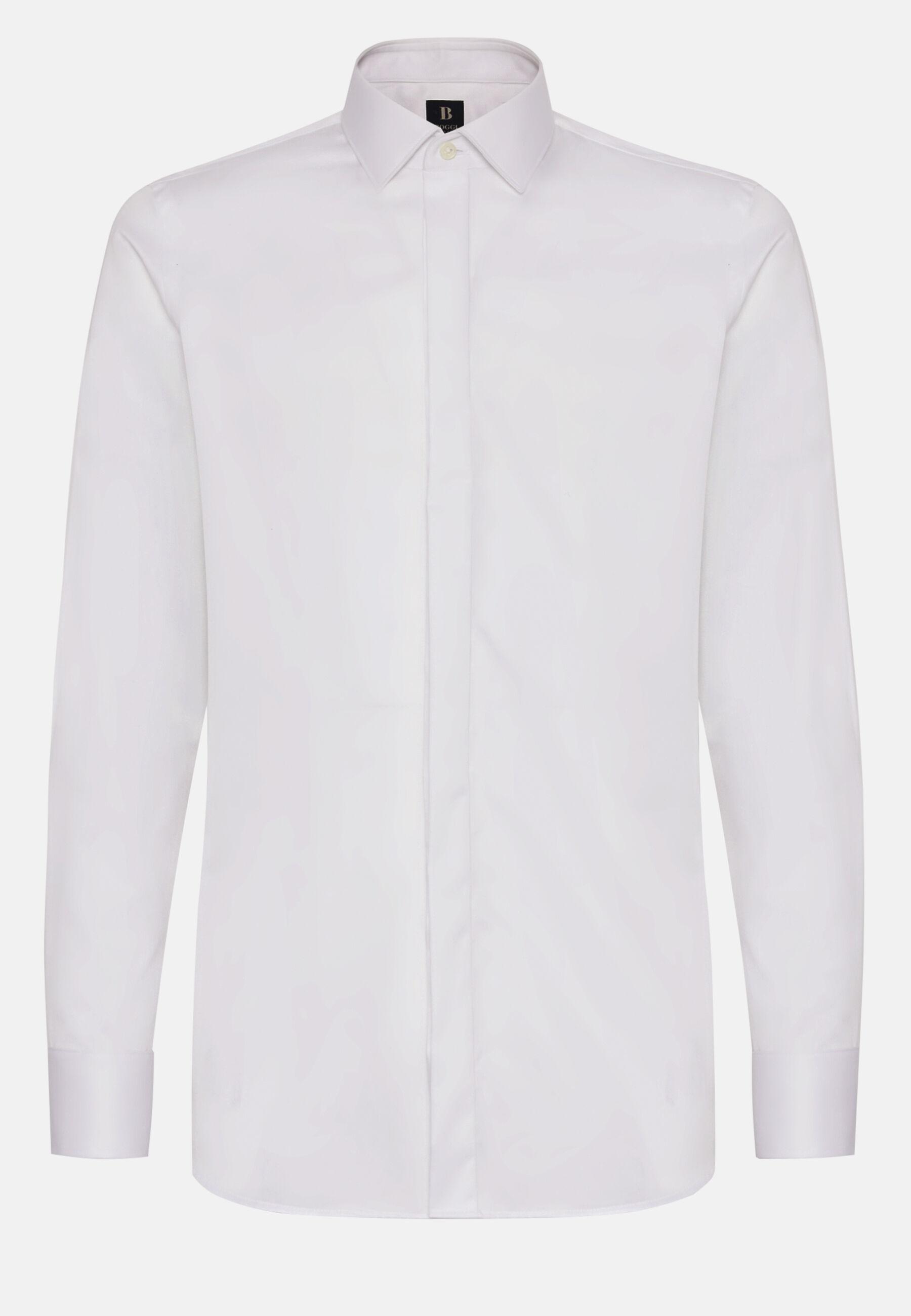 قميص ساتان قطني بقصة ضيقة أبيض, White, large image number 4