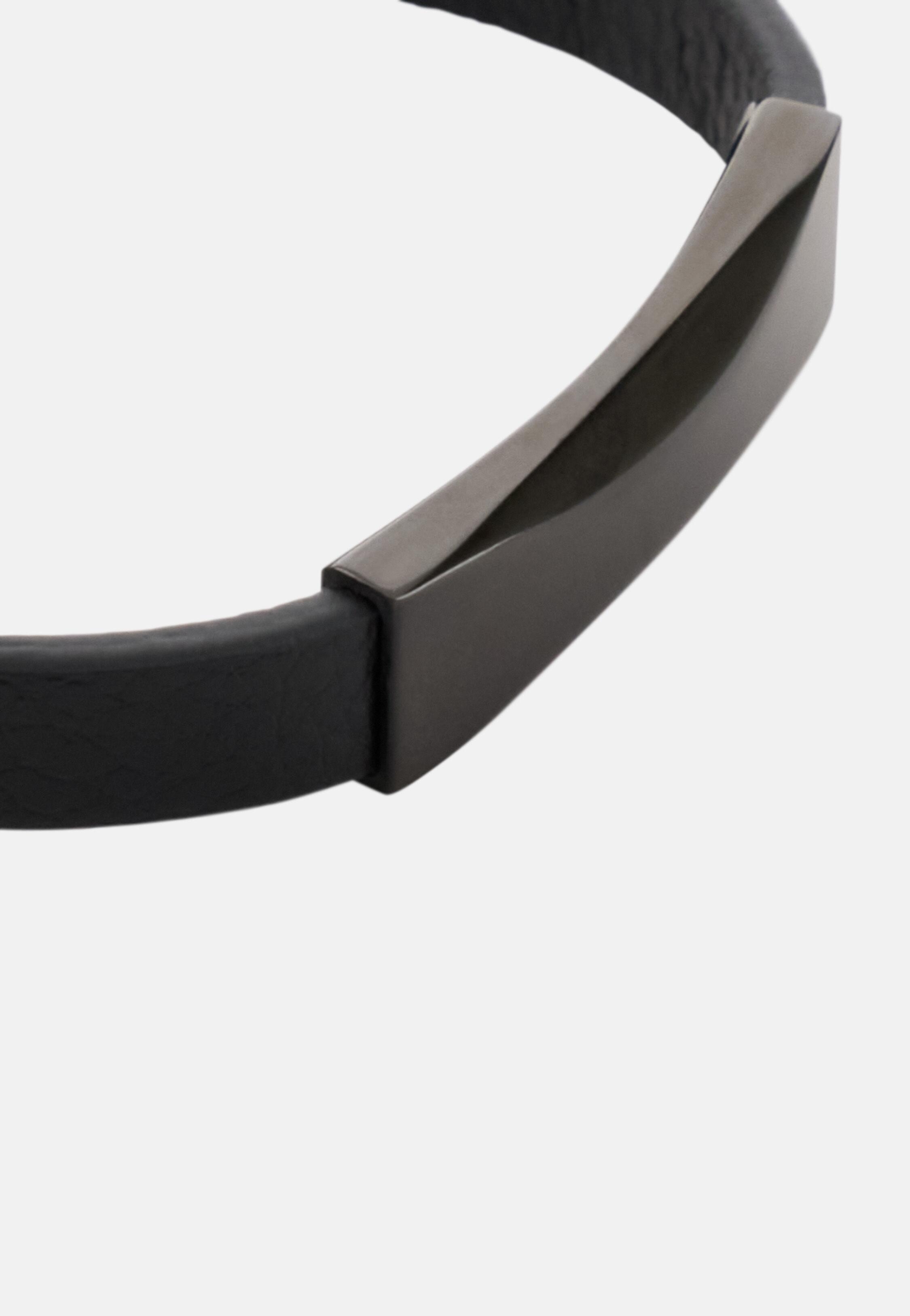Leather Bracelet With Plate Black, 3901_BLAC, large image number 0