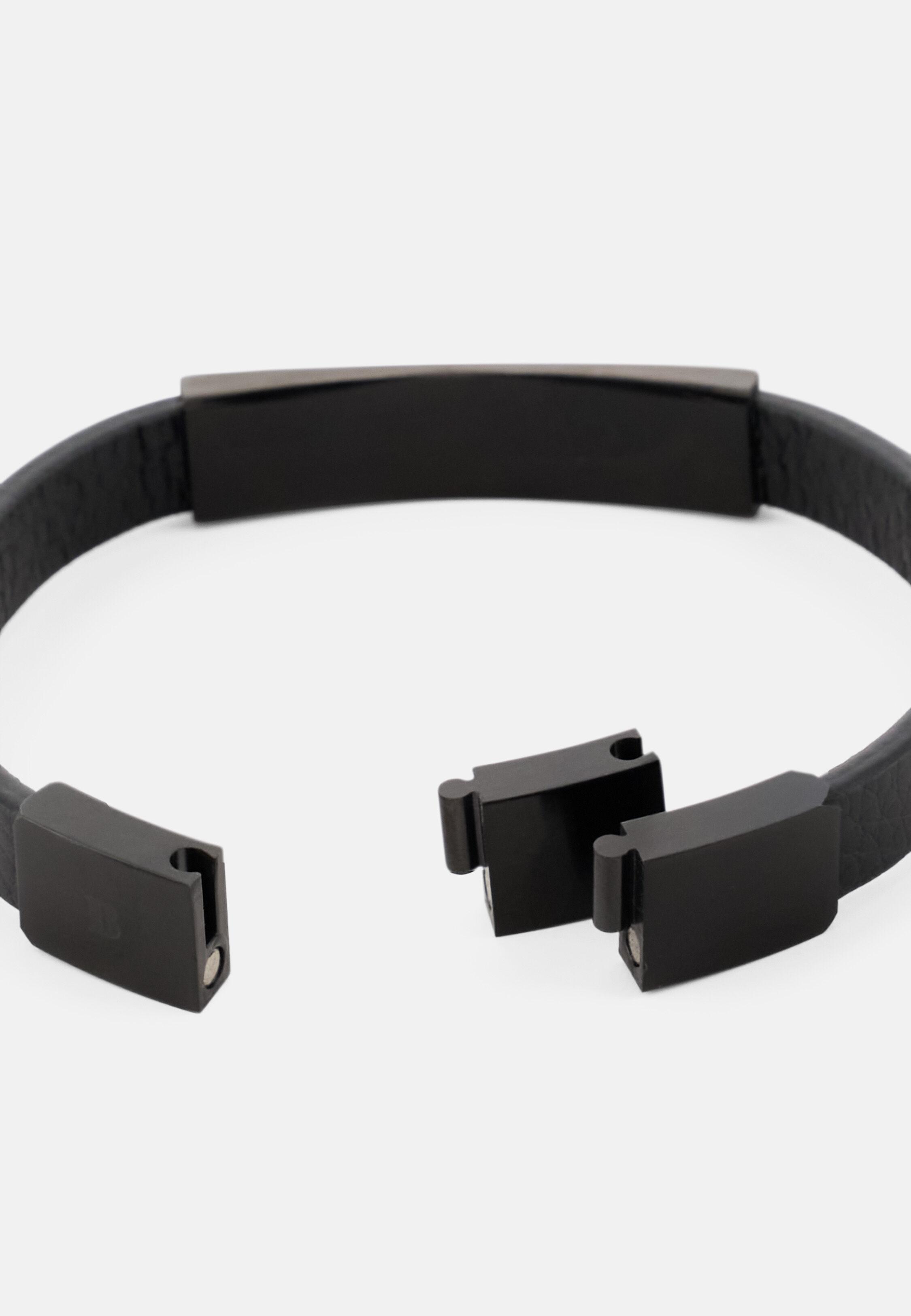 Leather Bracelet With Plate Black, 3901_BLAC, medium