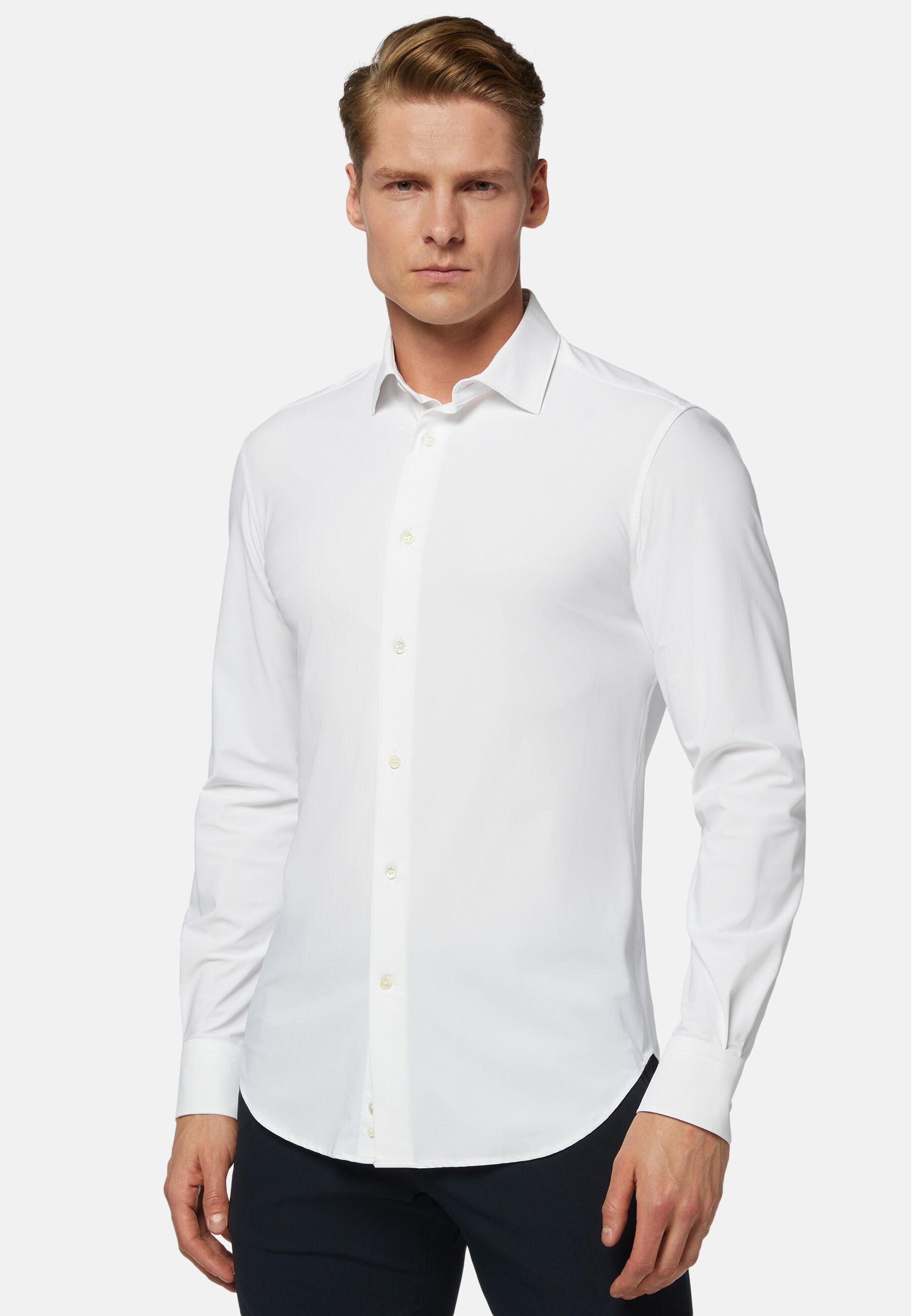 قميص نايلون مطاطي بقصة ضيقة أبيض, White, medium