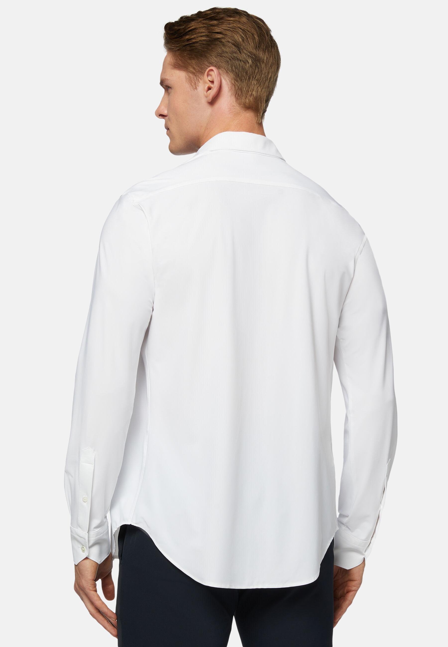 قميص نايلون مطاطي بقصة ضيقة أبيض, White, medium