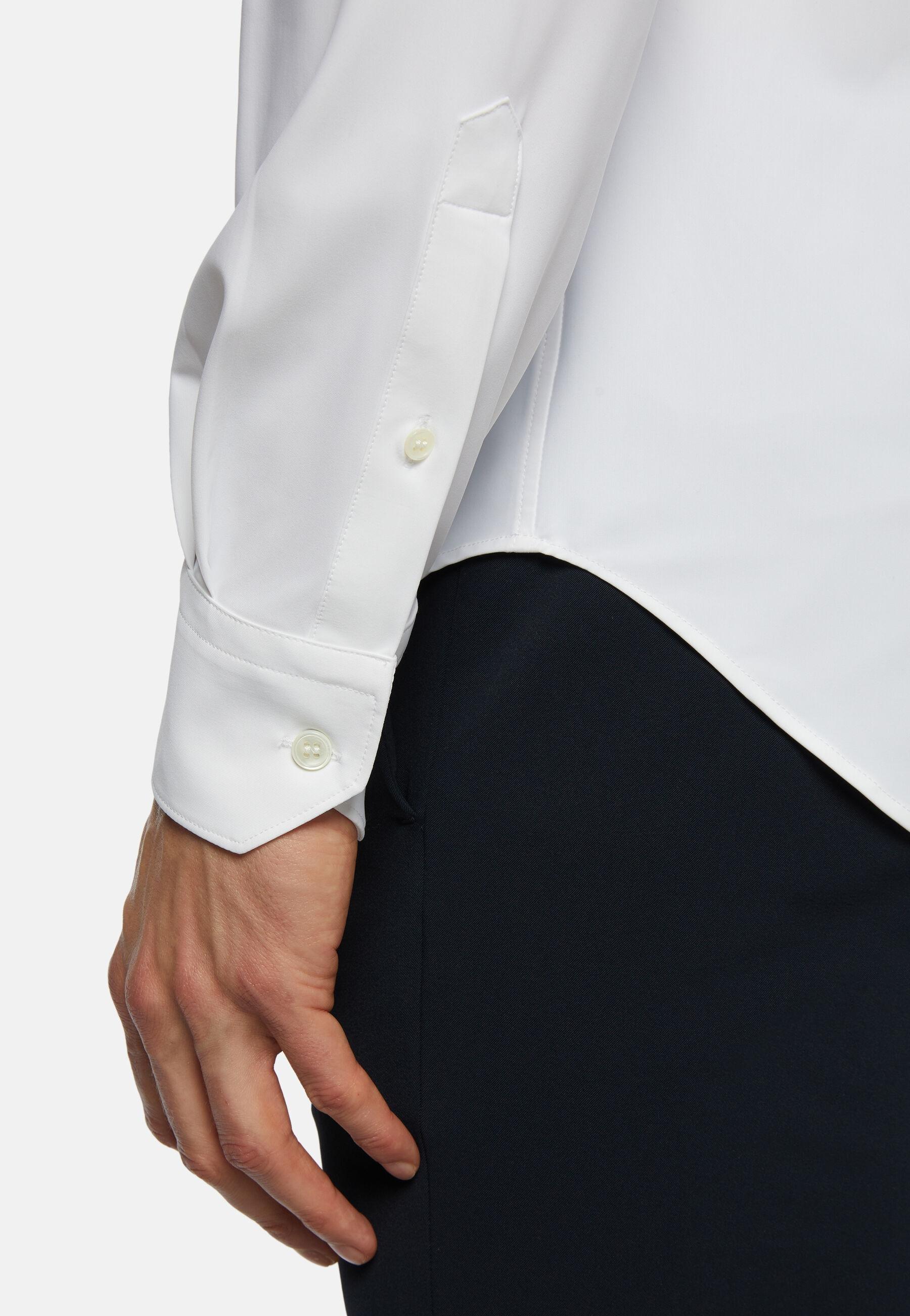 قميص نايلون مطاطي بقصة ضيقة أبيض, White, medium